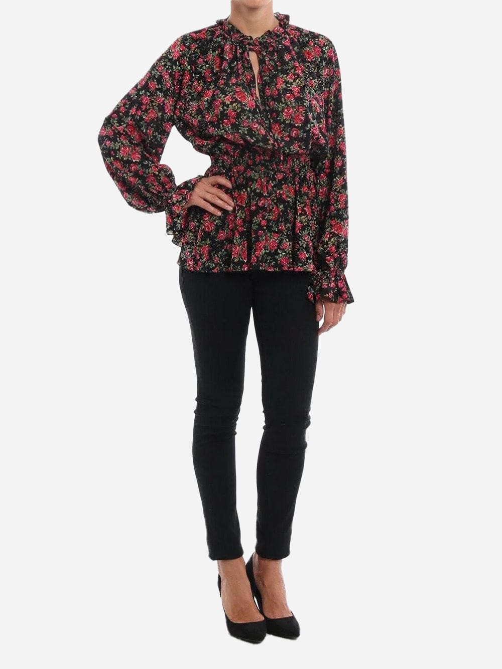 Dolce & Gabbana Floral Print Silk Ruffle Blouse