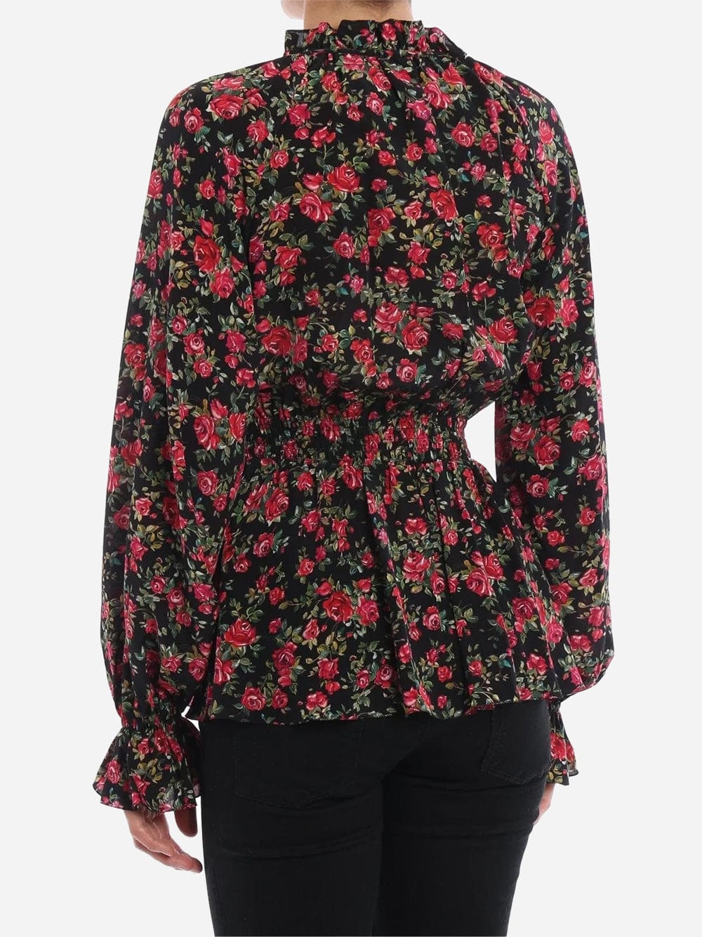 Dolce & Gabbana Floral Print Silk Ruffle Blouse