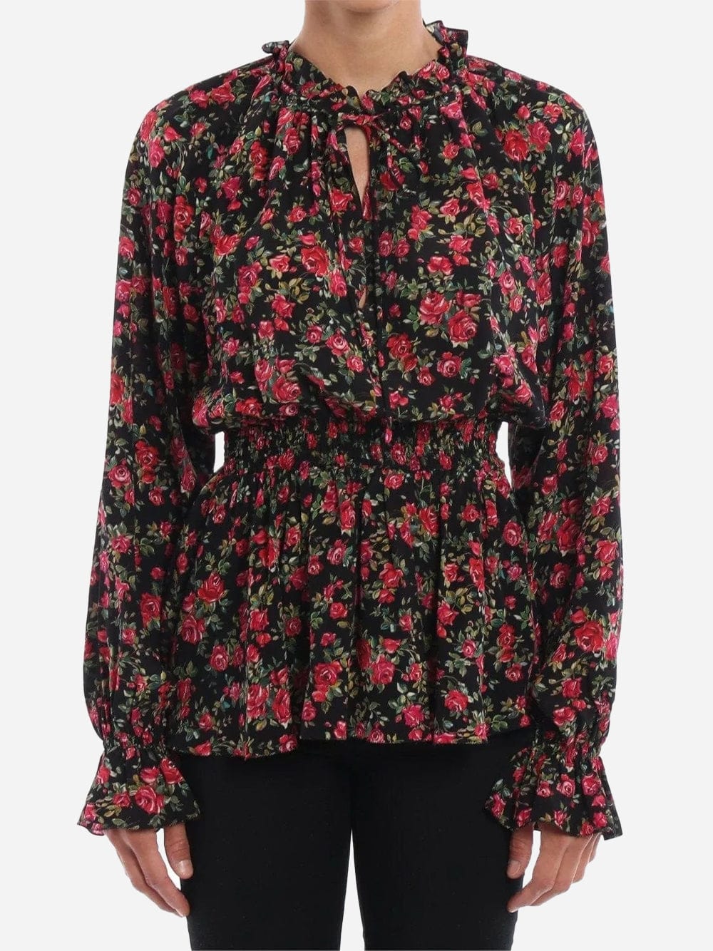 Dolce & Gabbana Floral Print Silk Ruffle Blouse