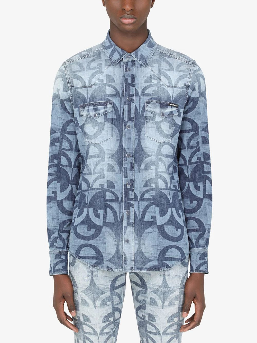 Dolce & Gabbana All-Over Logo Denim Shirt