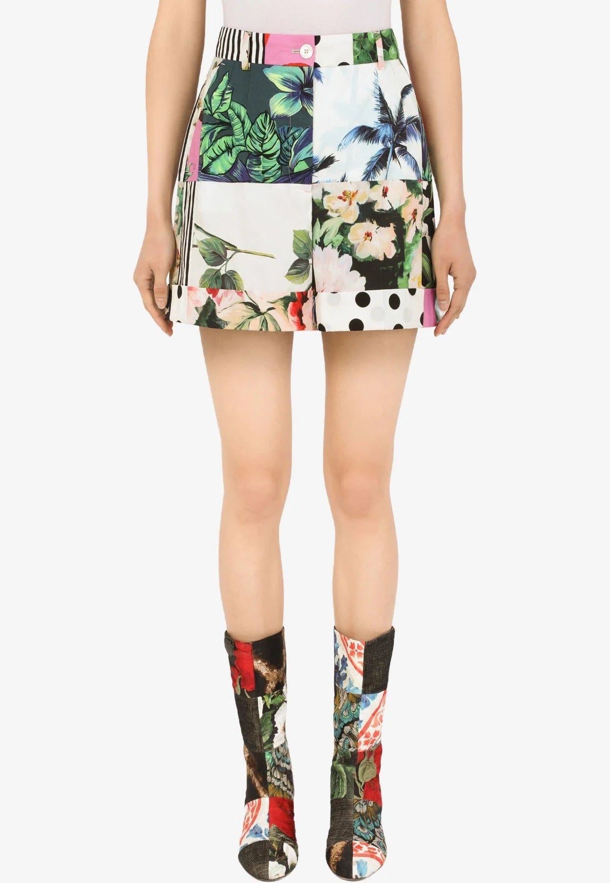 Dolce & Gabbana Patchwork Print High-Waisted Shorts