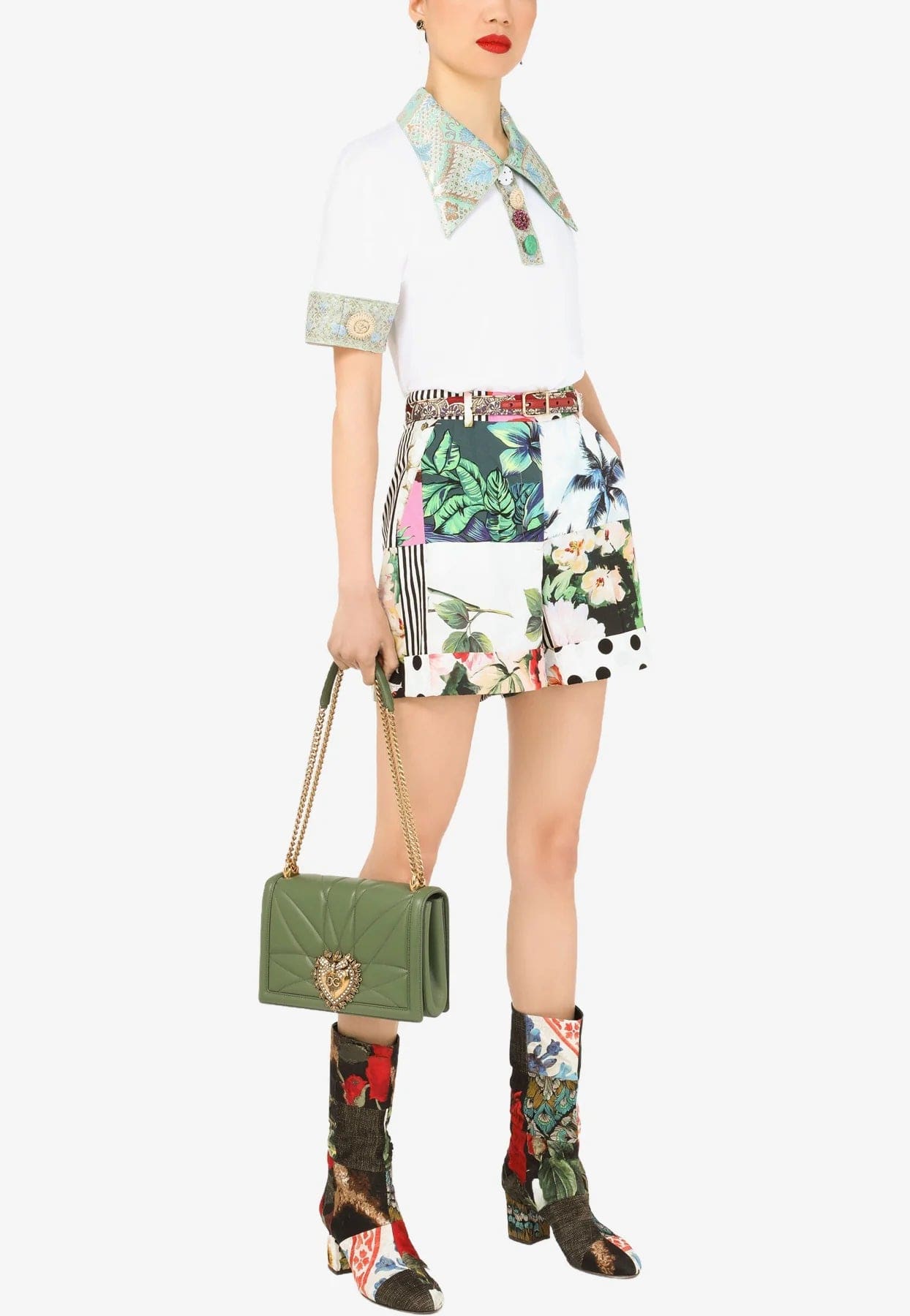 Dolce & Gabbana Patchwork Print High-Waisted Shorts