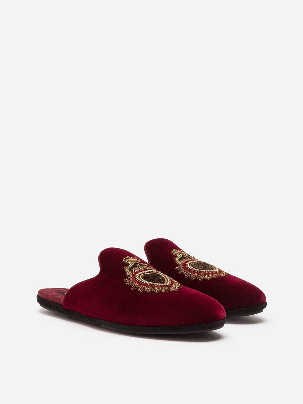 Dolce & Gabbana Sacred-Heart Embroidery Velvet Slippers