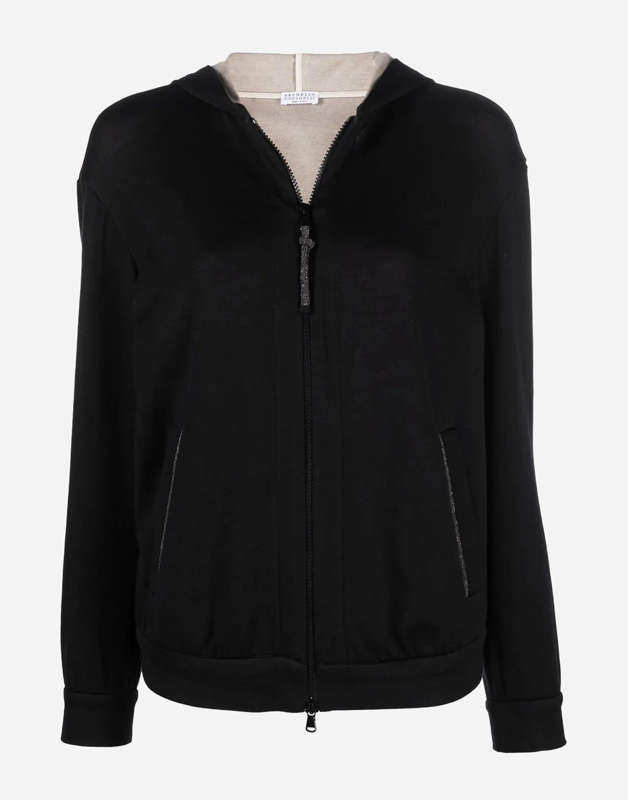 Monili-Trim-Zip-Front-Hoodie