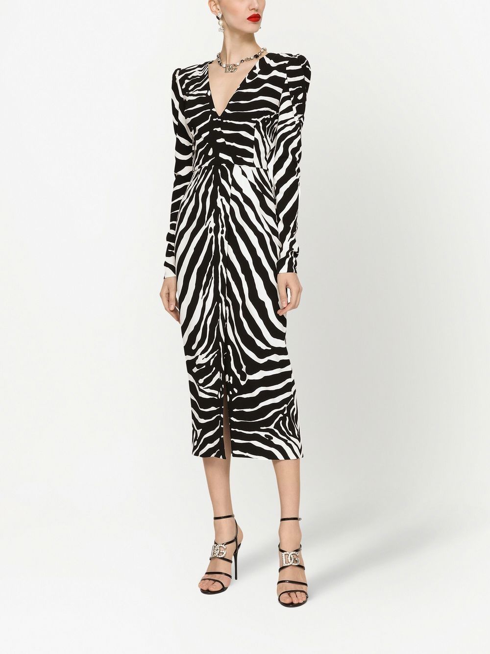 Zebra-Print Long-Sleeve Dress