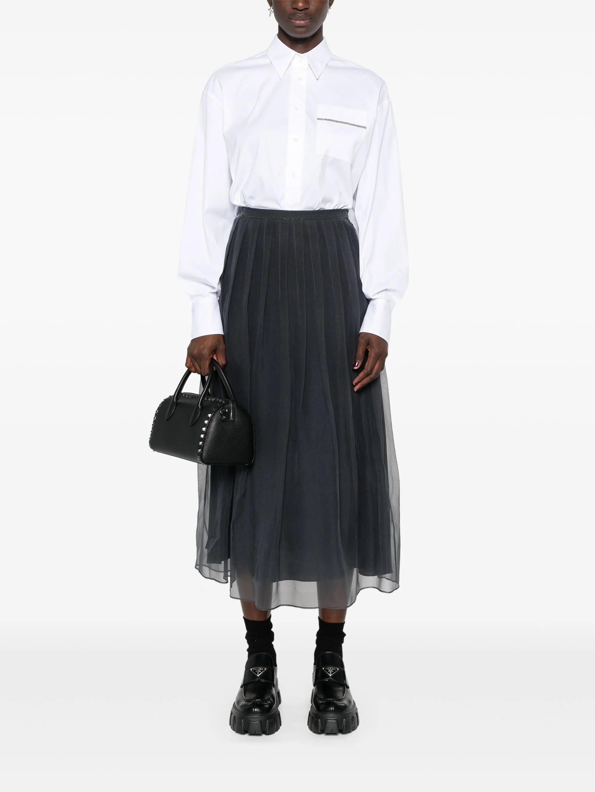 Organza Plated Midi Skirt