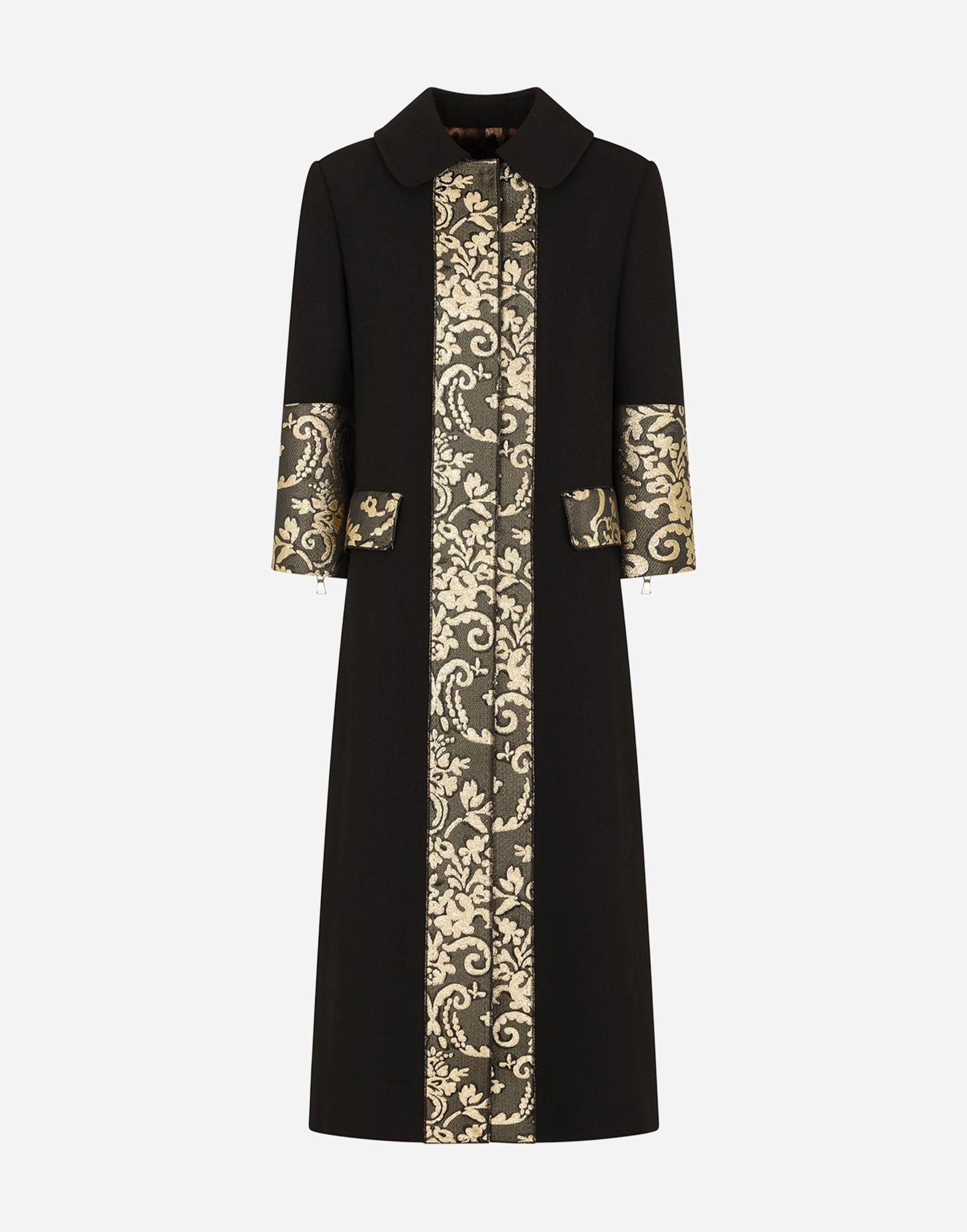 Dolce & Gabbana Black Gold Jacquard Long Trench Coat Jacket