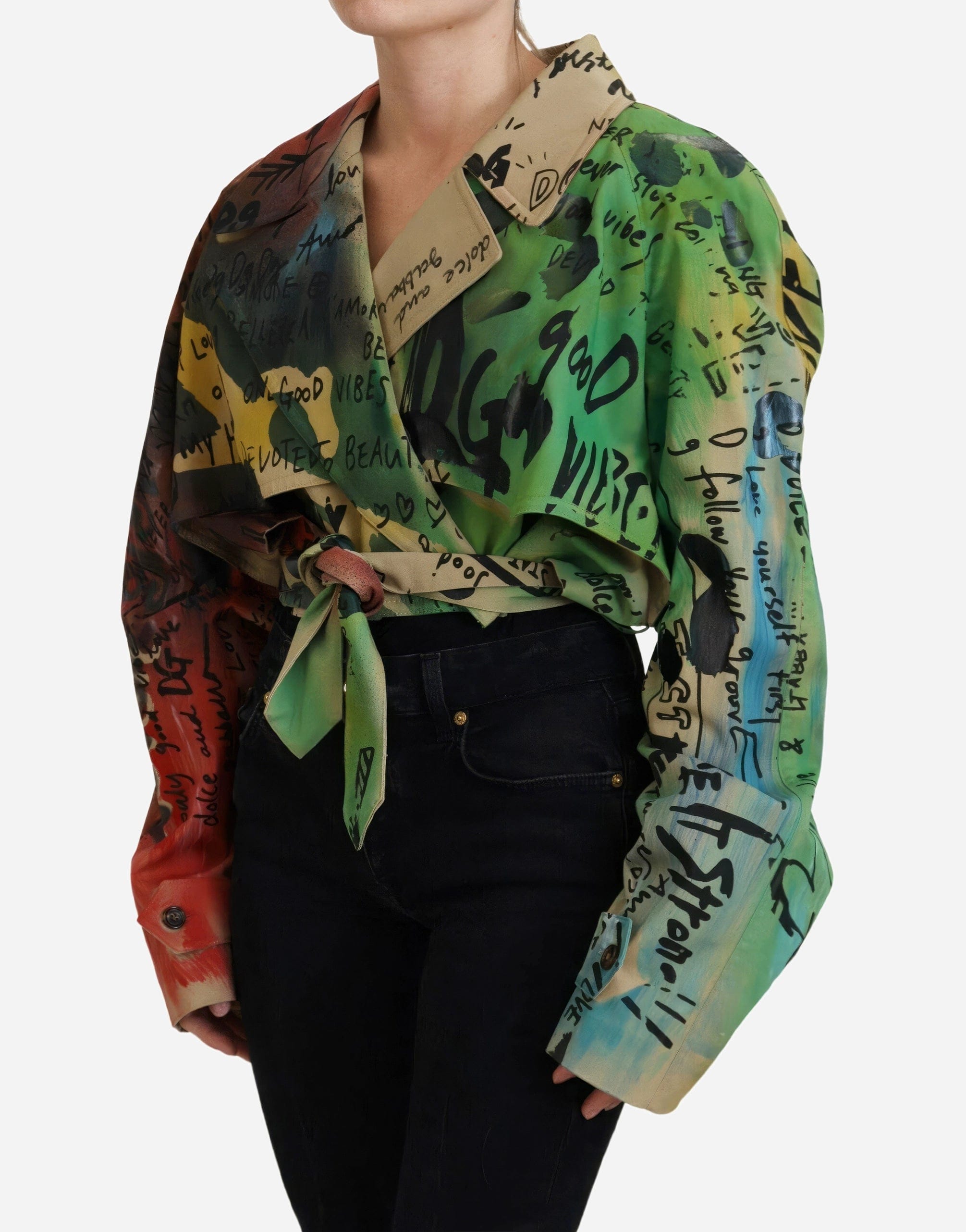 Dolce & Gabbana Multicolor Cotton Stretch Cropped Coat Jacket