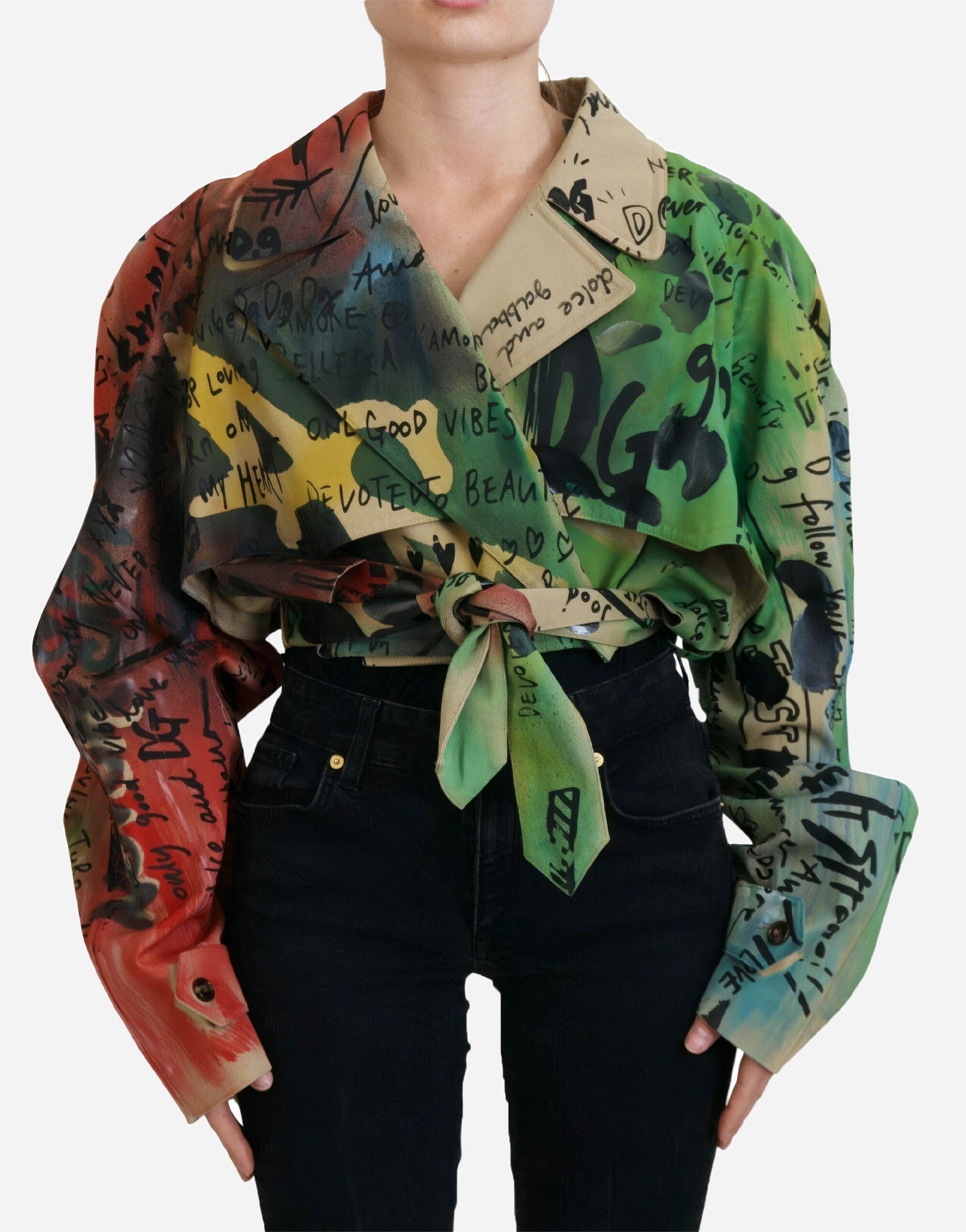 Dolce & Gabbana Multicolor Cotton Stretch Cropped Coat Jacket