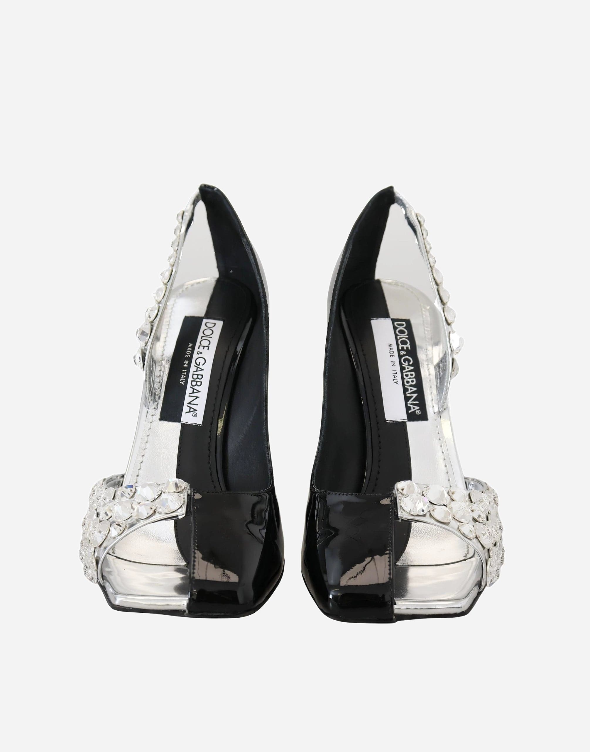 Dolce & Gabbana Black Silver Crystal Double Design High Heels Shoes