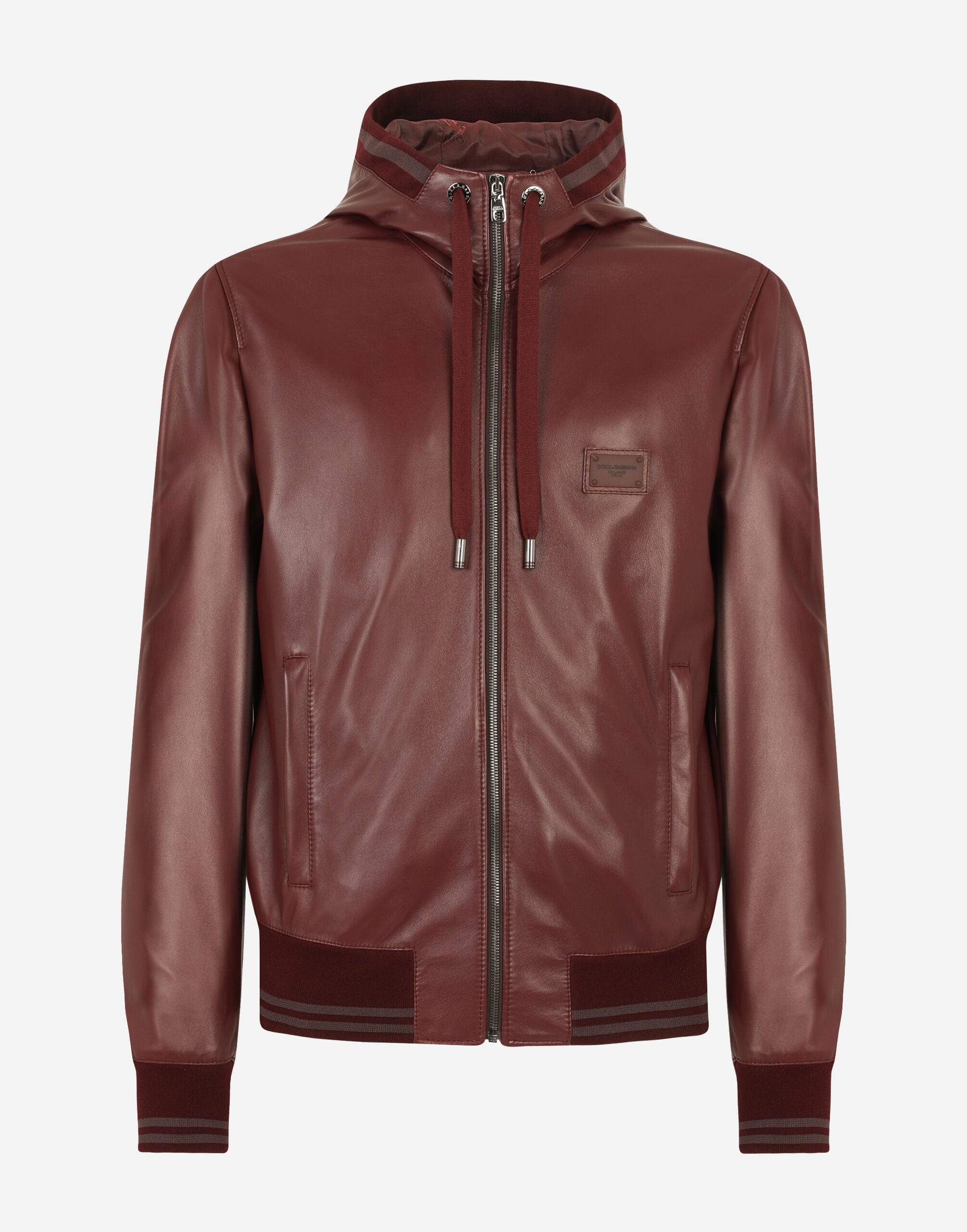 Dolce & Gabbana Leather Jacket With Hood And Branded Plate