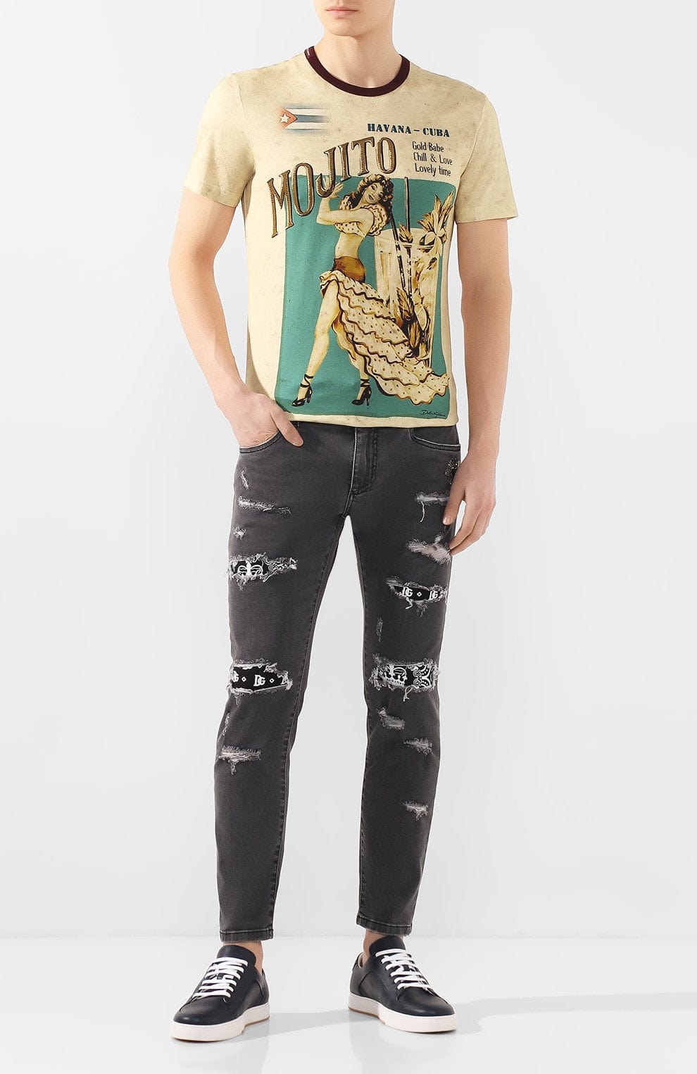 Dolce & Gabbana Distressed Jeans With Bandana Detailings