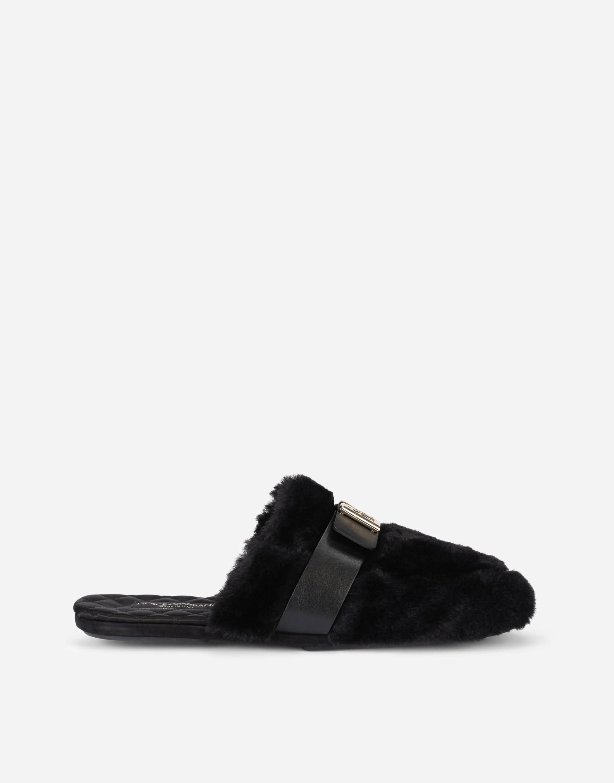 Dolce & Gabbana Faux fur slippers with DG logo