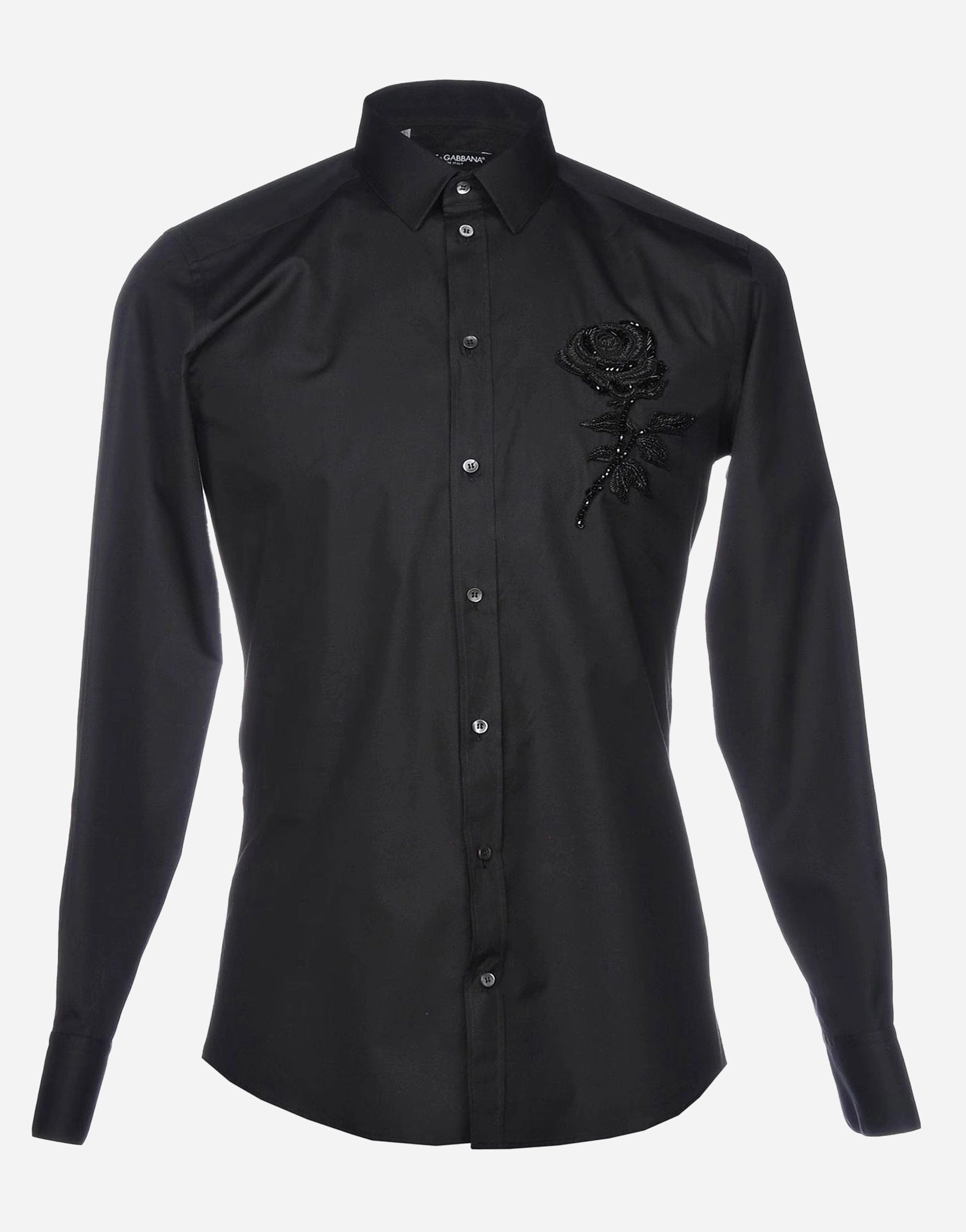 Dolce & Gabbana Black Roses Slim Fit Cotton Shirt