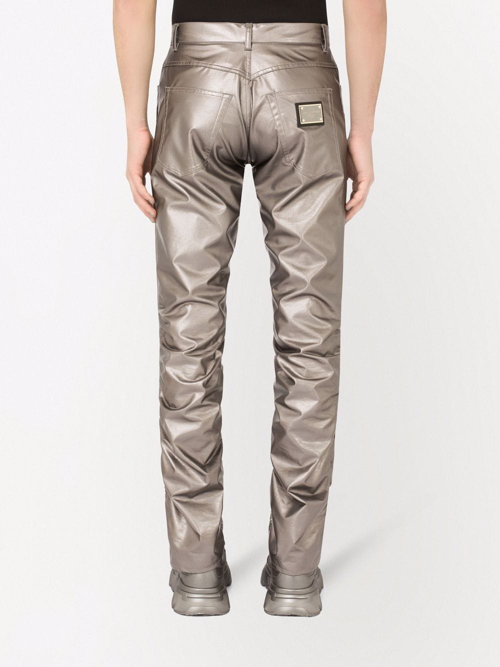 Dolce & Gabbana Silver Metallic Nylon Stretch Pants