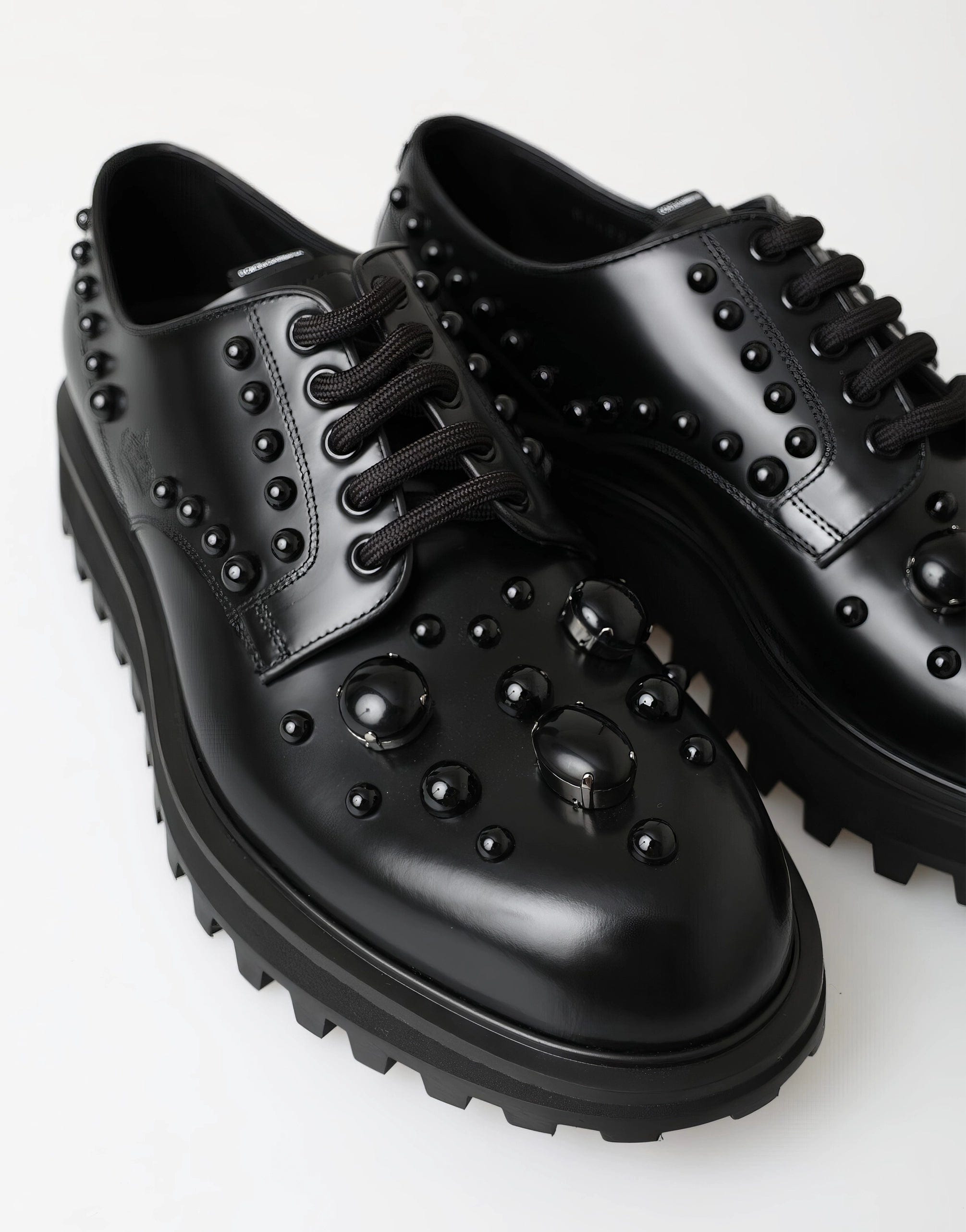 Dolce & Gabbana Black Leather Crystal Studded Dress Shoes