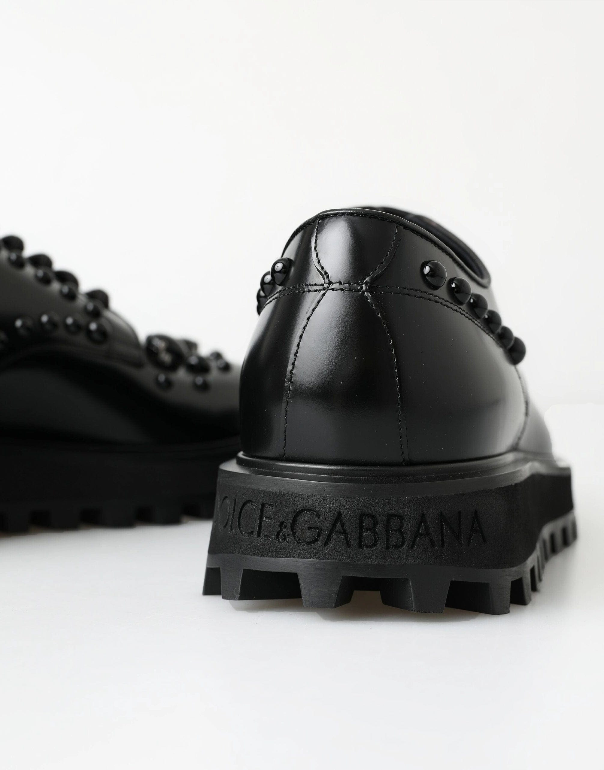 Dolce & Gabbana Black Leather Crystal Studded Dress Shoes
