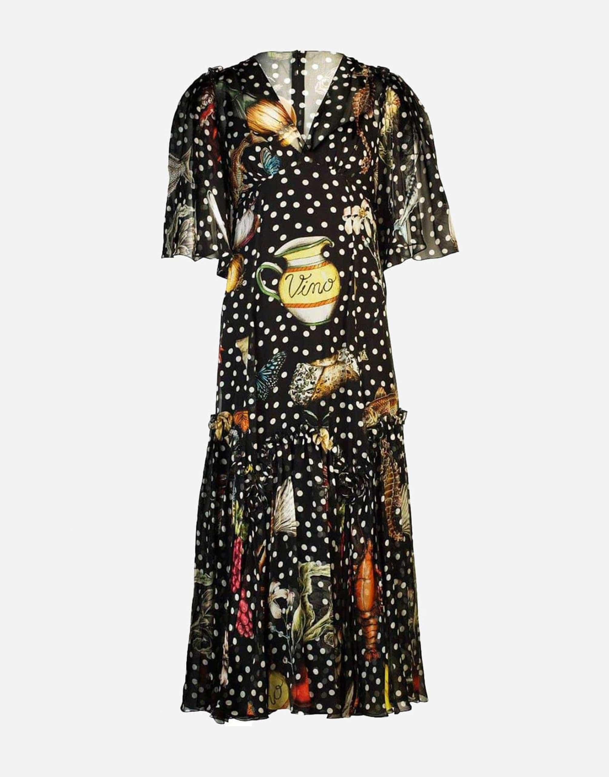 Dolce & Gabbana Polka Dot Pleated Silk Midi Dress