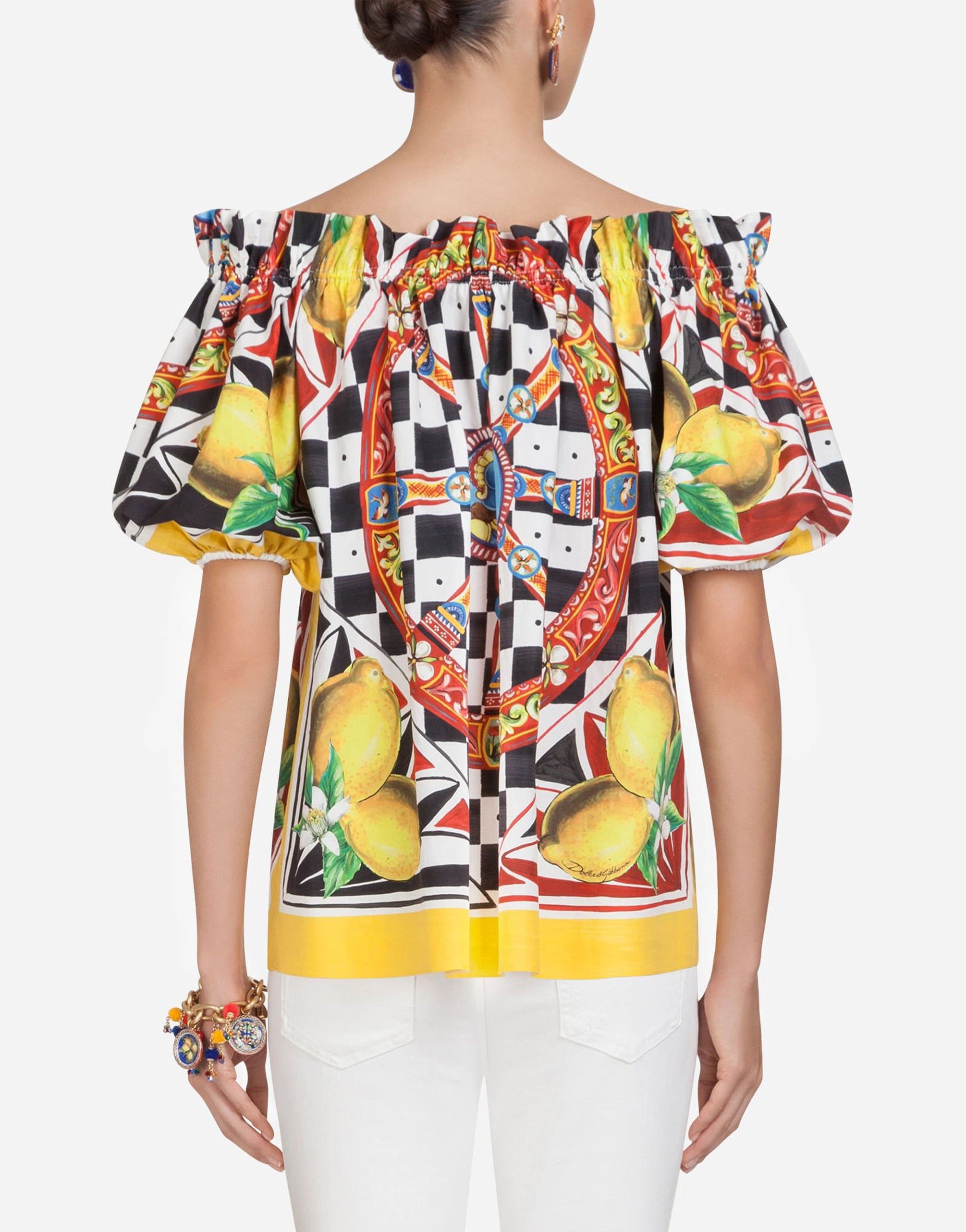 Dolce & Gabbana Multicolor Printed Off Shoulder Blouse Top