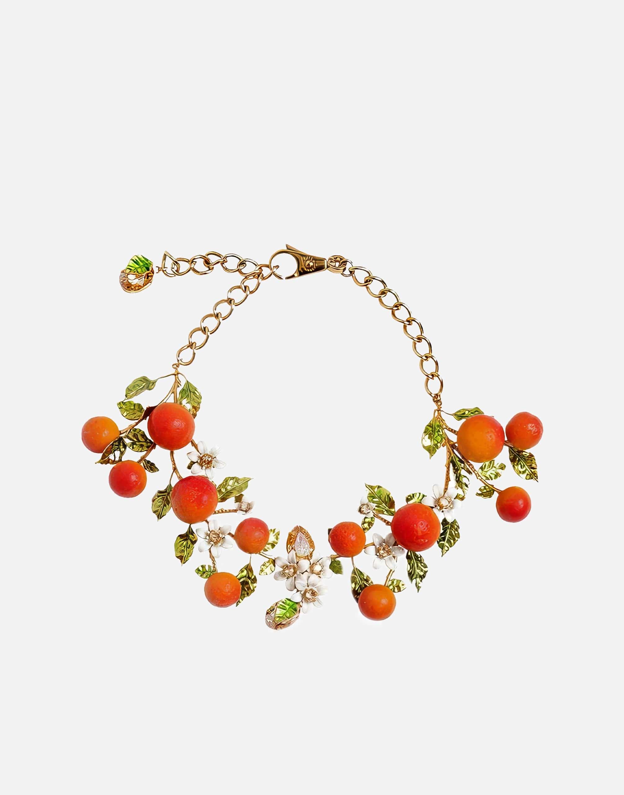 Dolce & Gabbana Gold Brass Oranges Flowers Crystal Chain Link Necklace