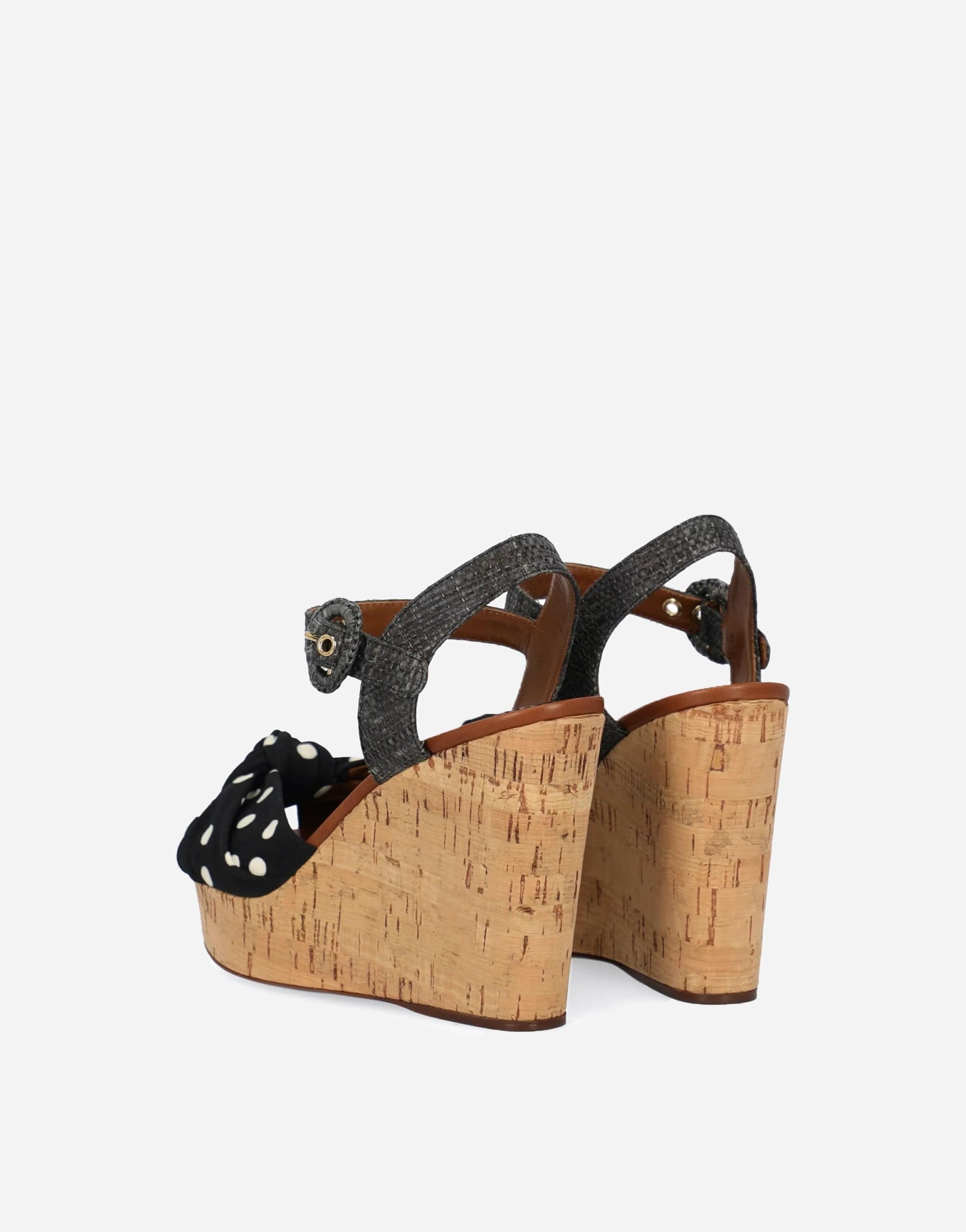 Dolce & Gabbana Black  Wedges Polka Dotted Ankle Strap Shoes Sandals