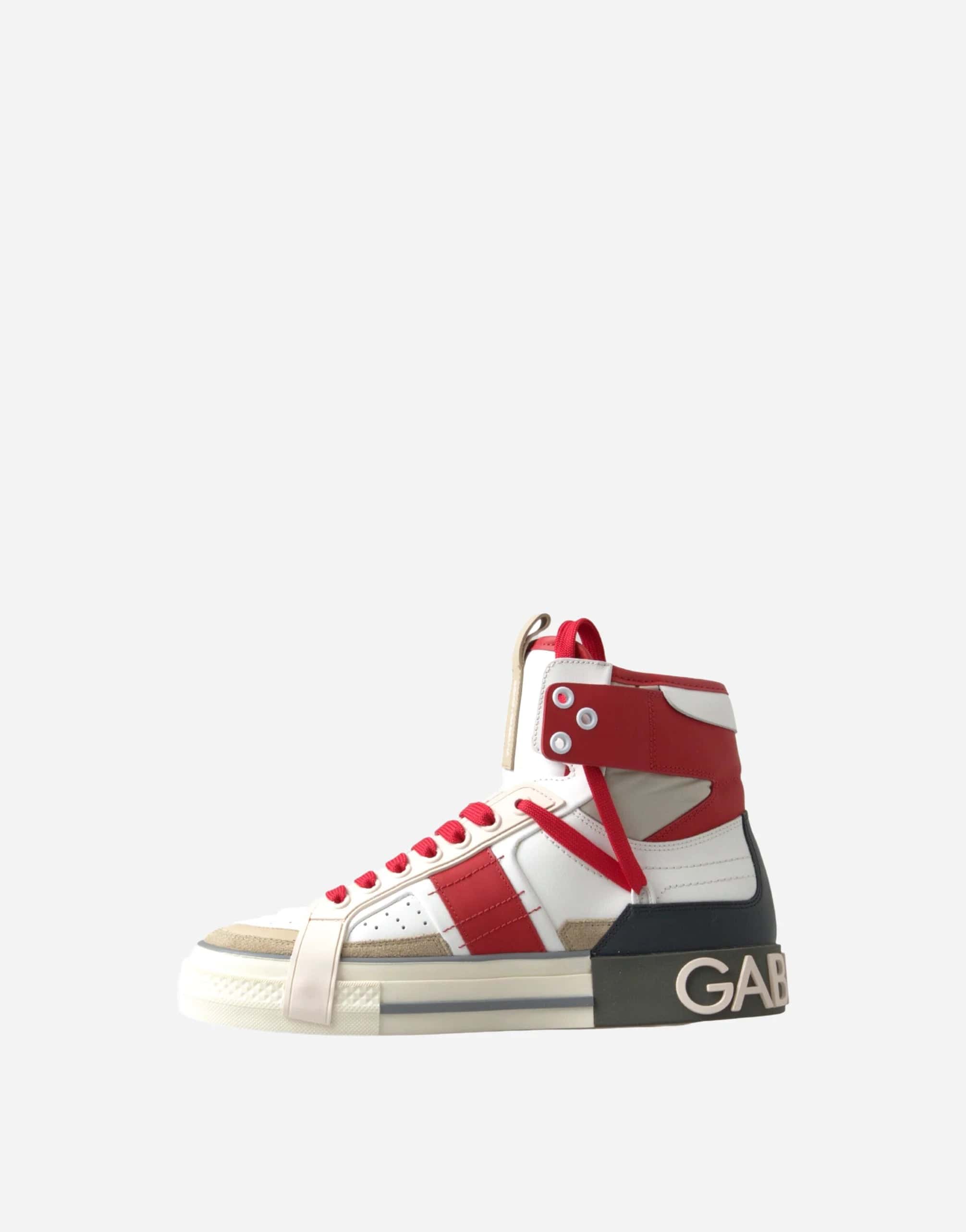 Dolce & Gabbana Multicolor Colorblock Leather High Top Sneakers Shoes (USE GATEWAY IMAGES DUE TO CREASE IN TONGUE)