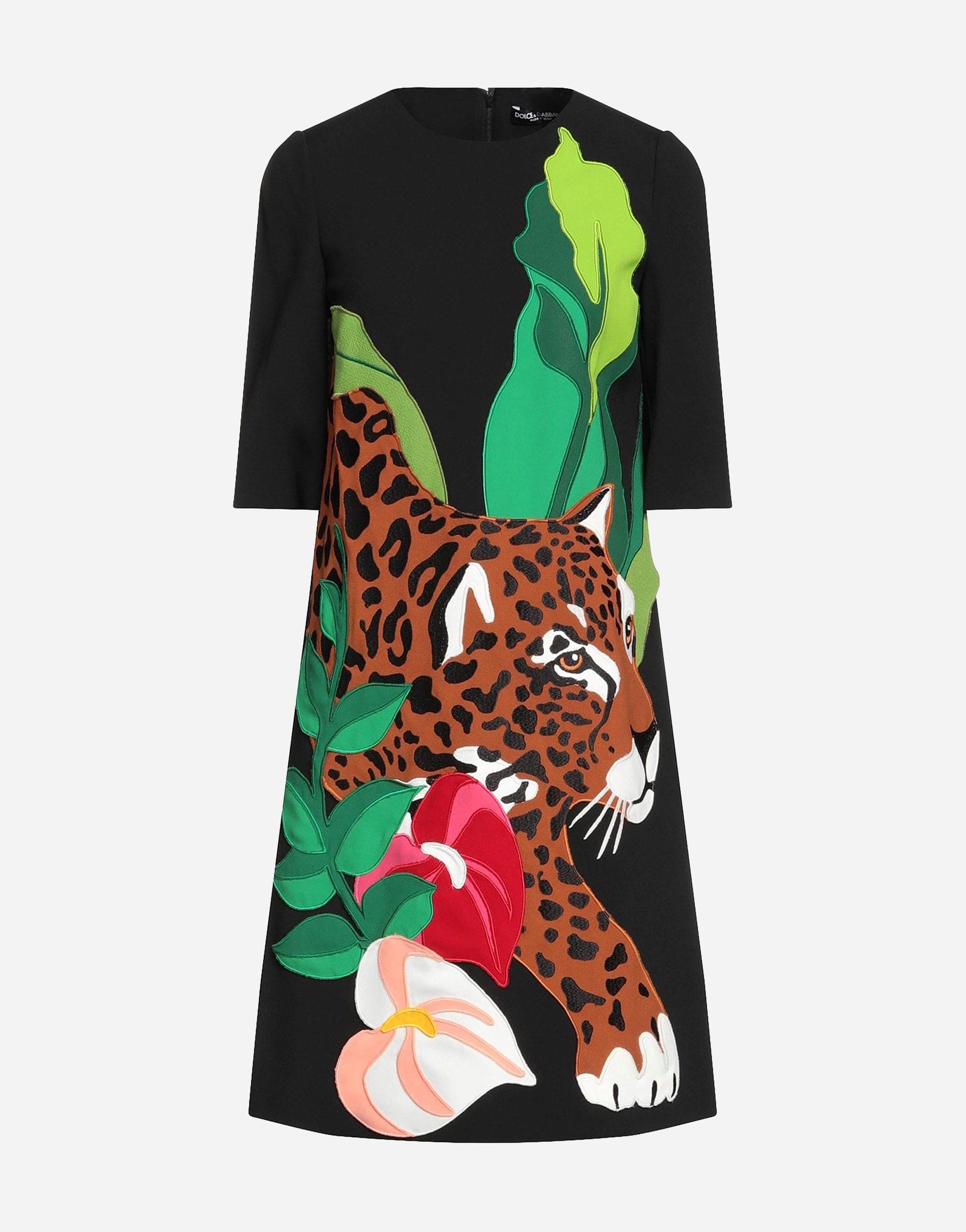 Dolce & Gabbana Black Tiger Jungle Print Sheath Stretch Dress