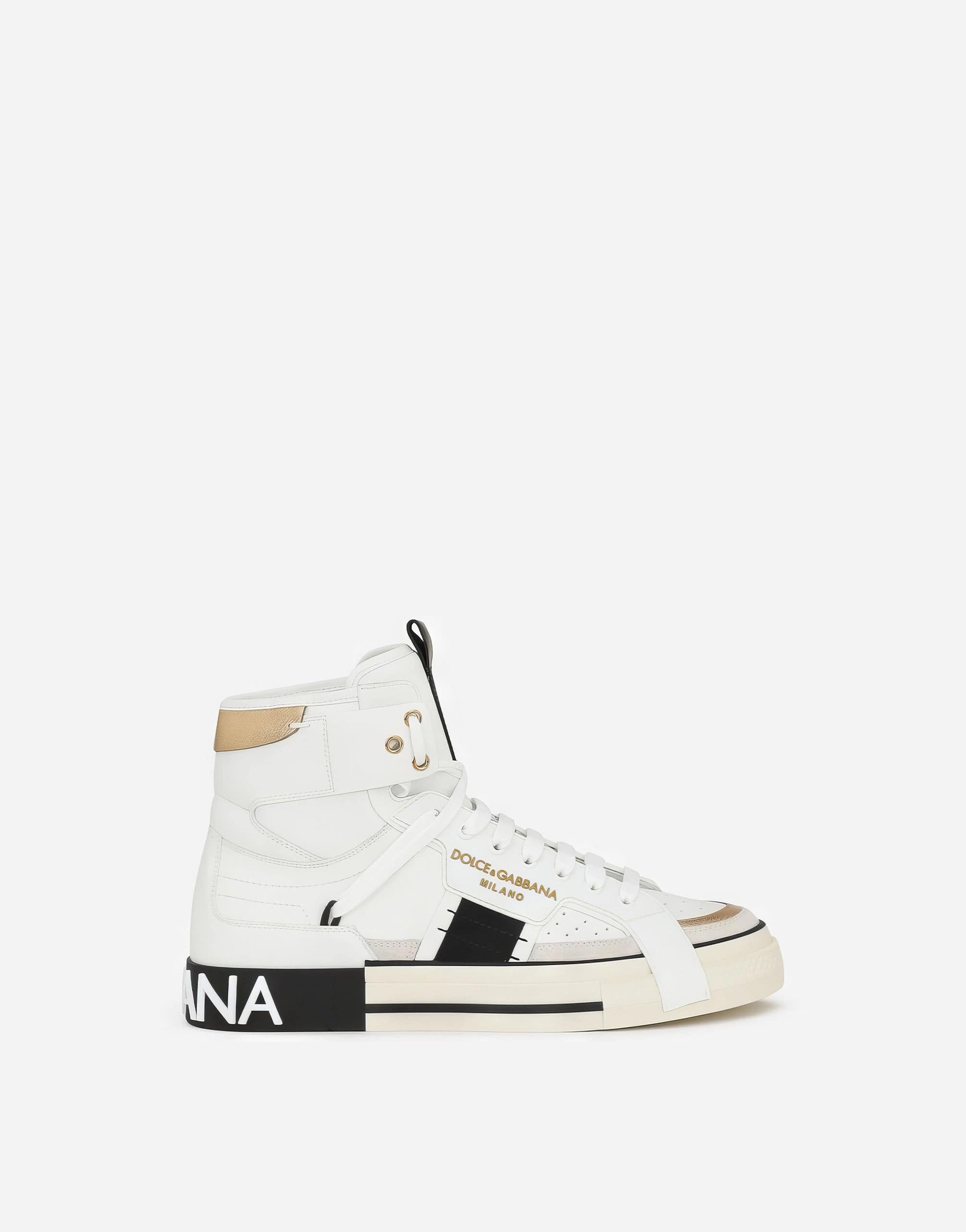 Dolce & Gabbana White and gold Leather High Top Mens Shoes