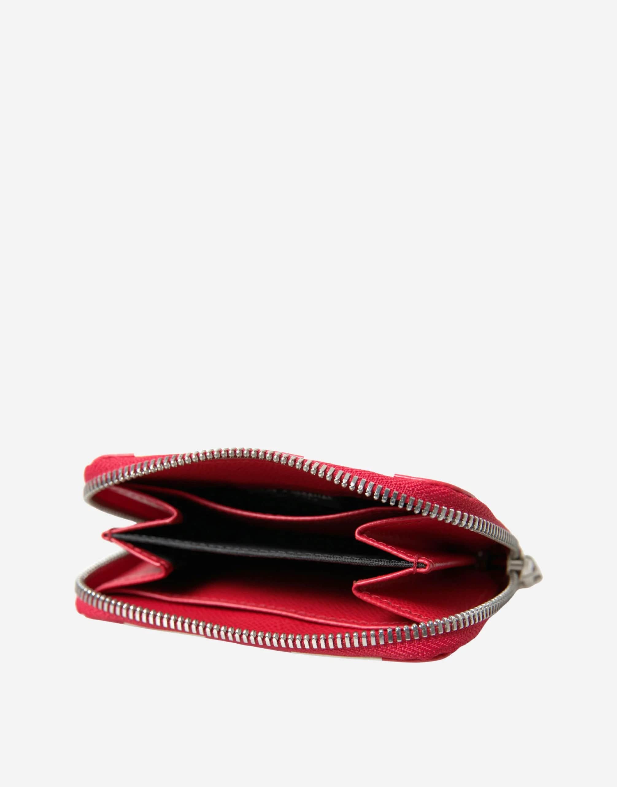 Dolce & Gabbana Red White Leather ZipAround Continental Logo Wallet