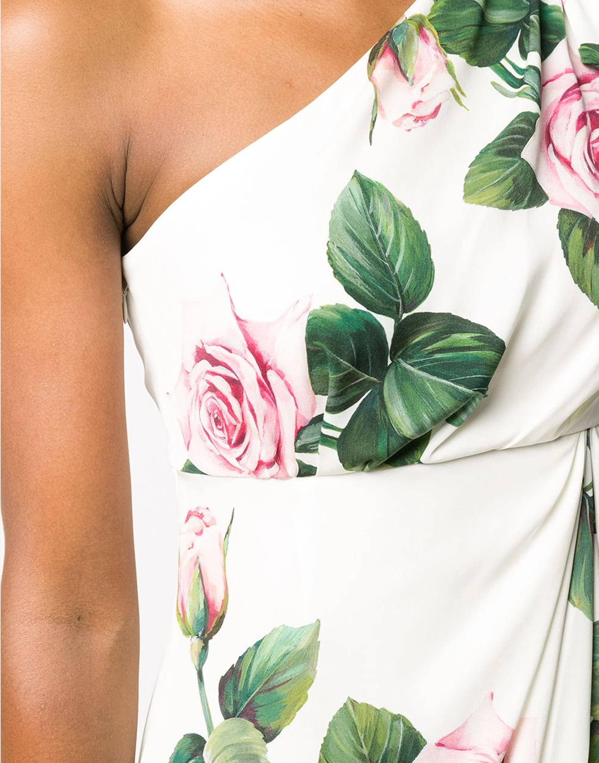 Dolce & Gabbana Tropical Rose Print One Shoulder Dress