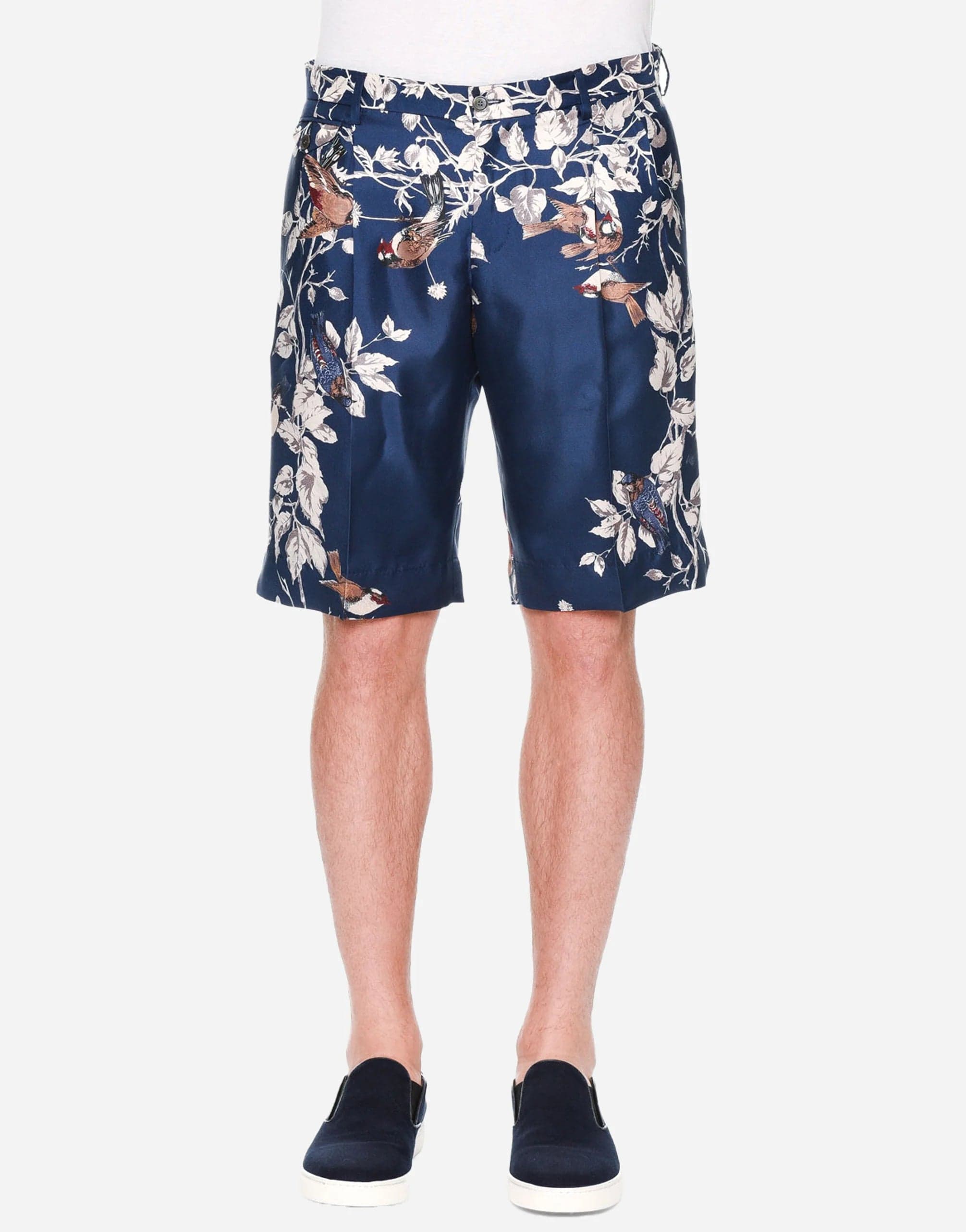 Dolce & Gabbana Bird-Print Silk Bermuda Shorts