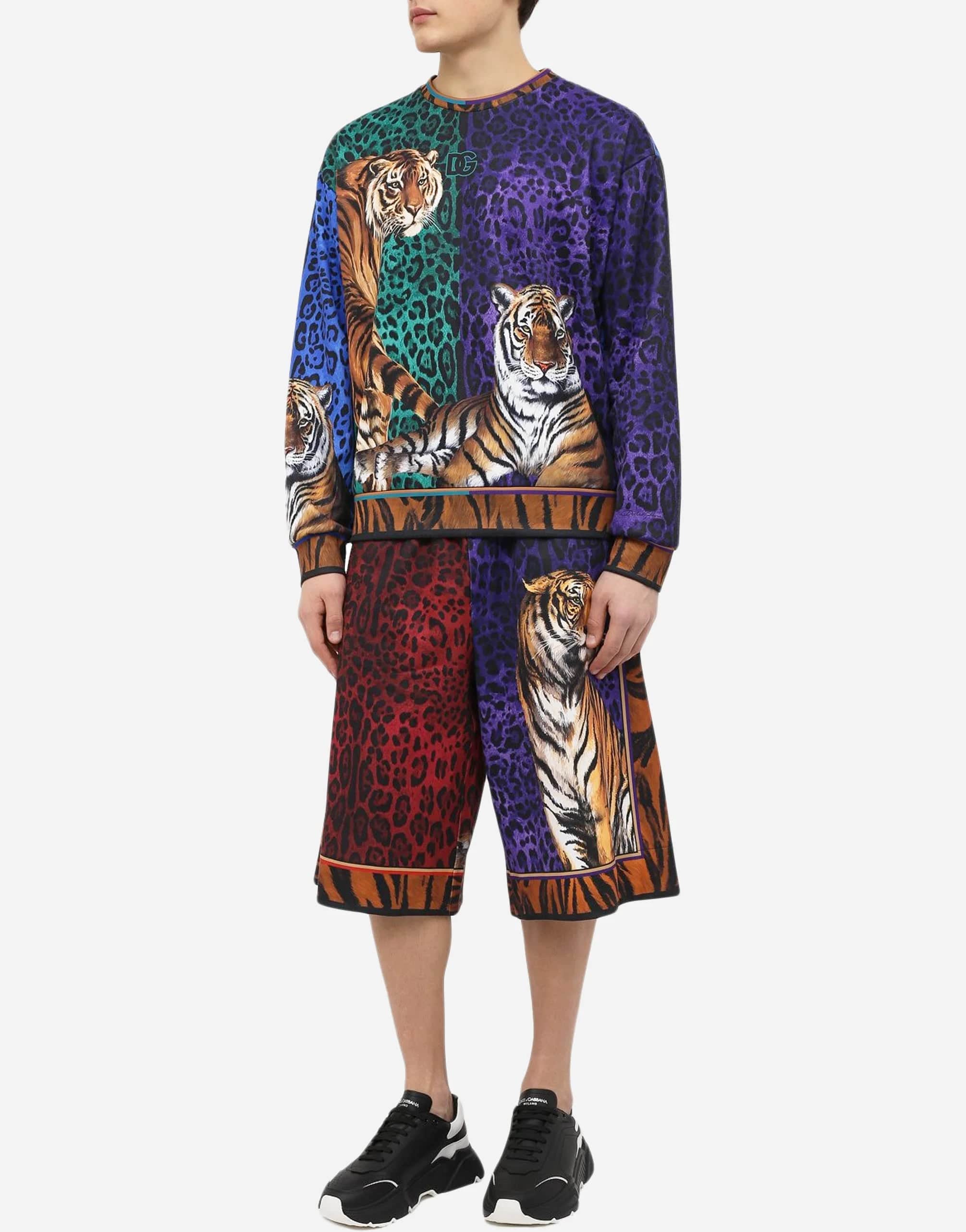Dolce & Gabbana Drawstring Tiger-Print Shorts