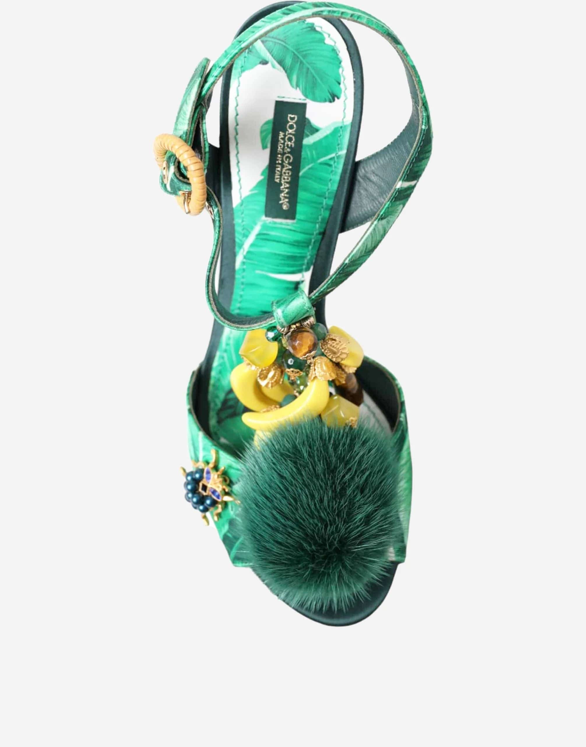 Banana Leaf Embellished T-Strap Sandals