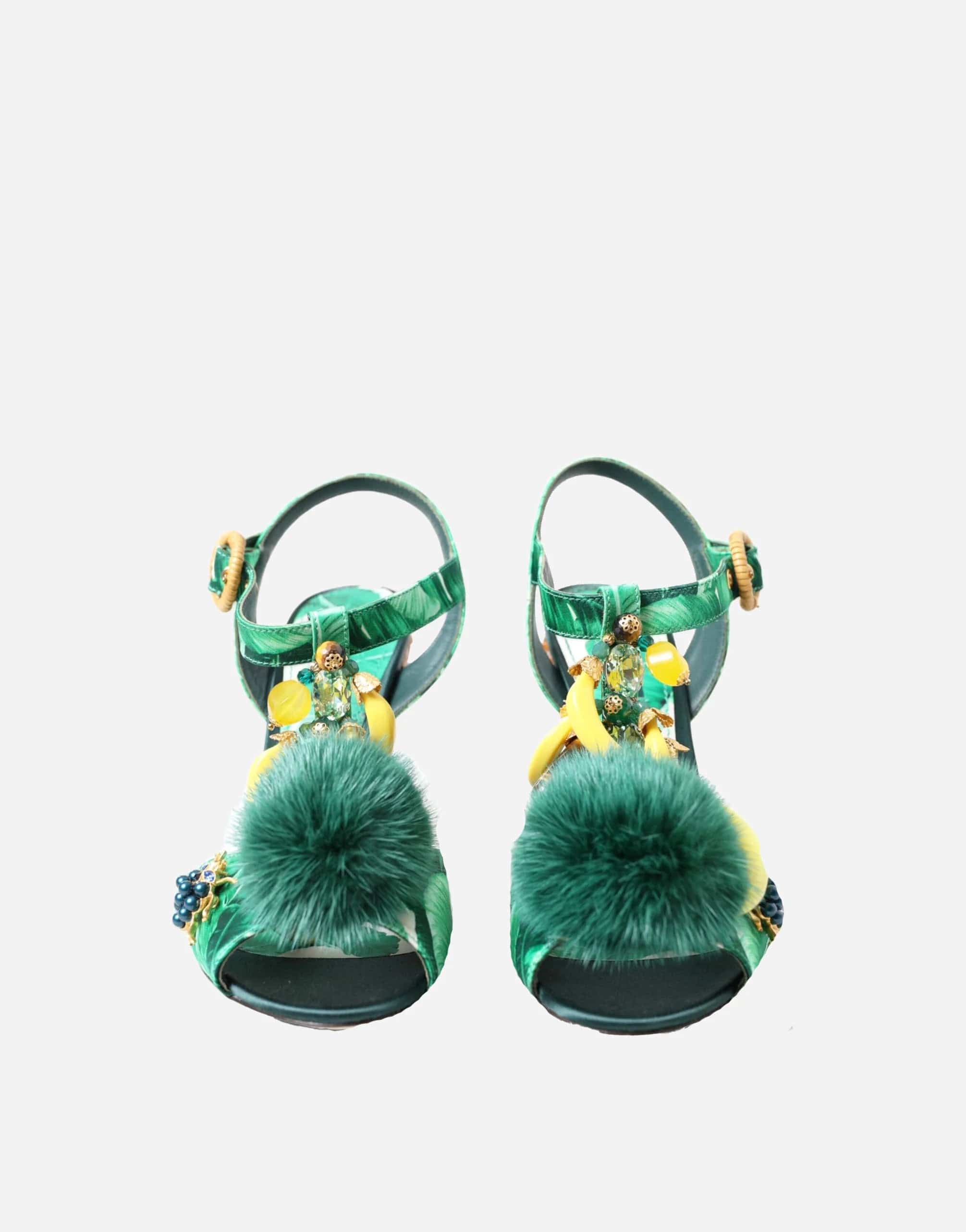 Banana Leaf Embellished T-Strap Sandals