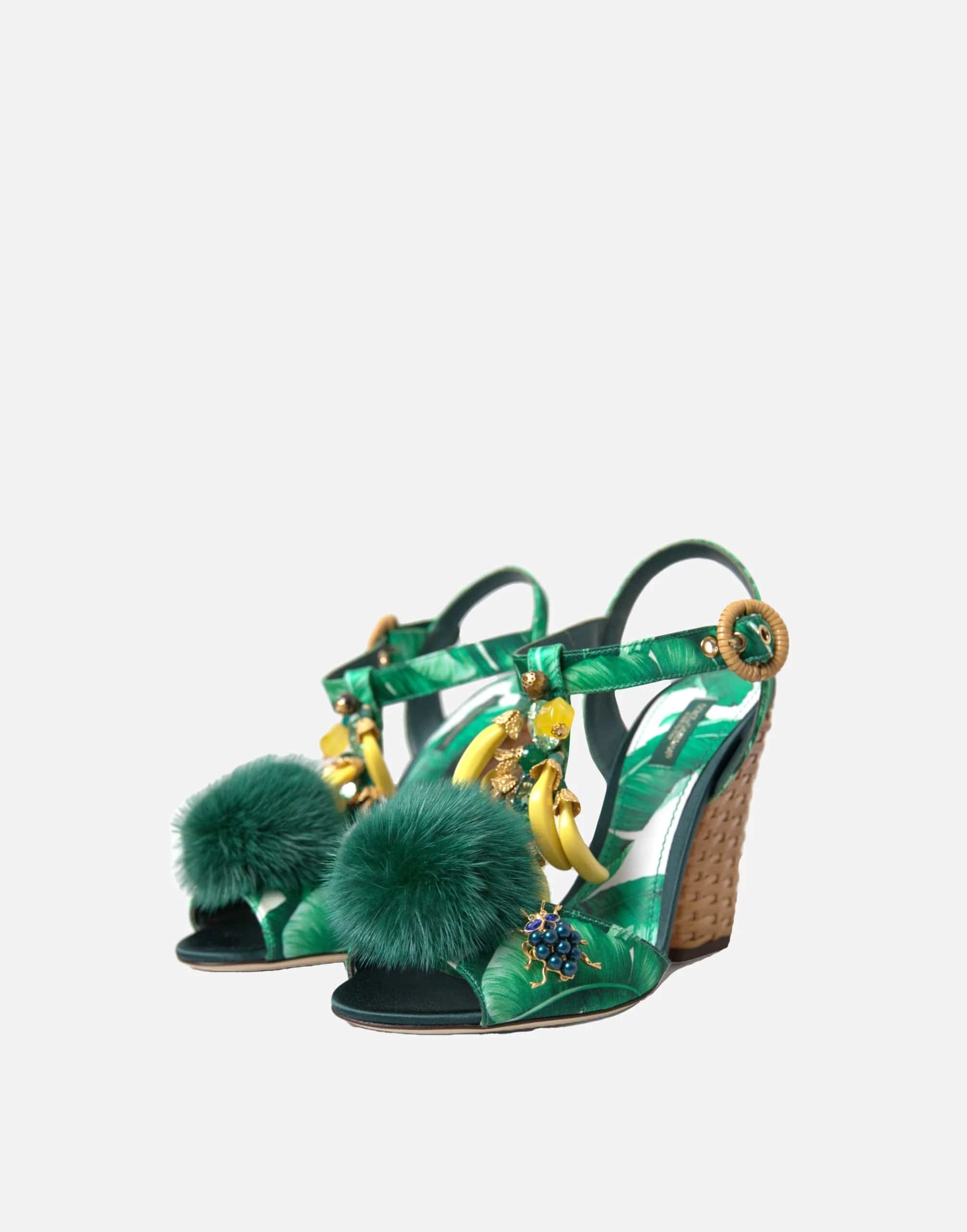 Dolce & Gabbana Banana Leaf Embellished T-Strap Sandals