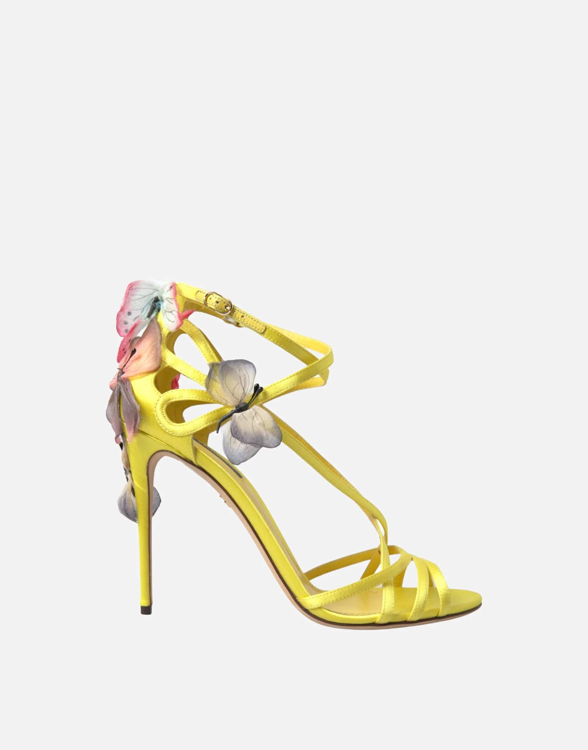 Aquazzura's Butterfly Papillon Sandals in Green, Metallic, Red and Yellow |  Heels, Butterfly heels, Strappy sandals heels