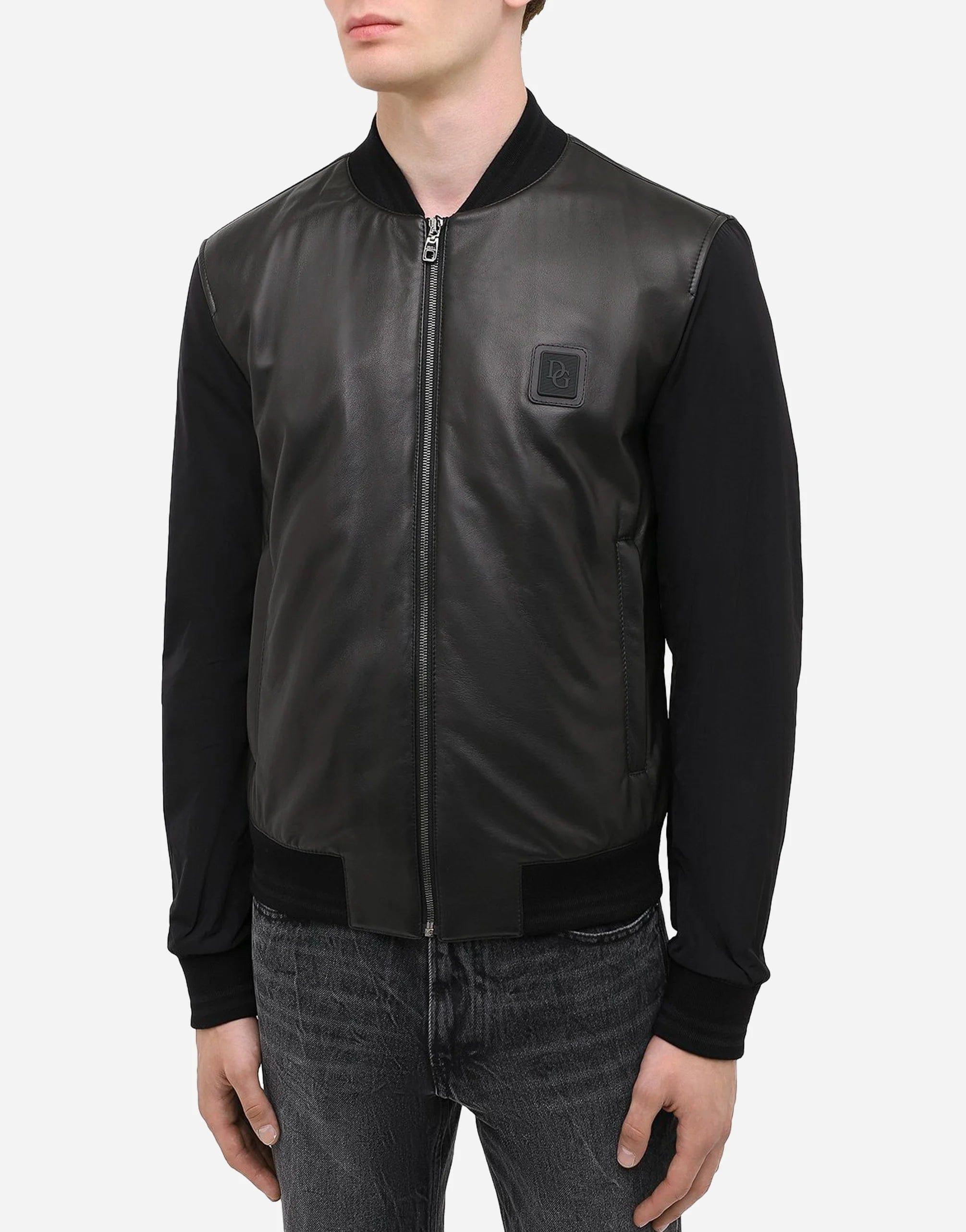 Panelled Leather Bomber Jacket
