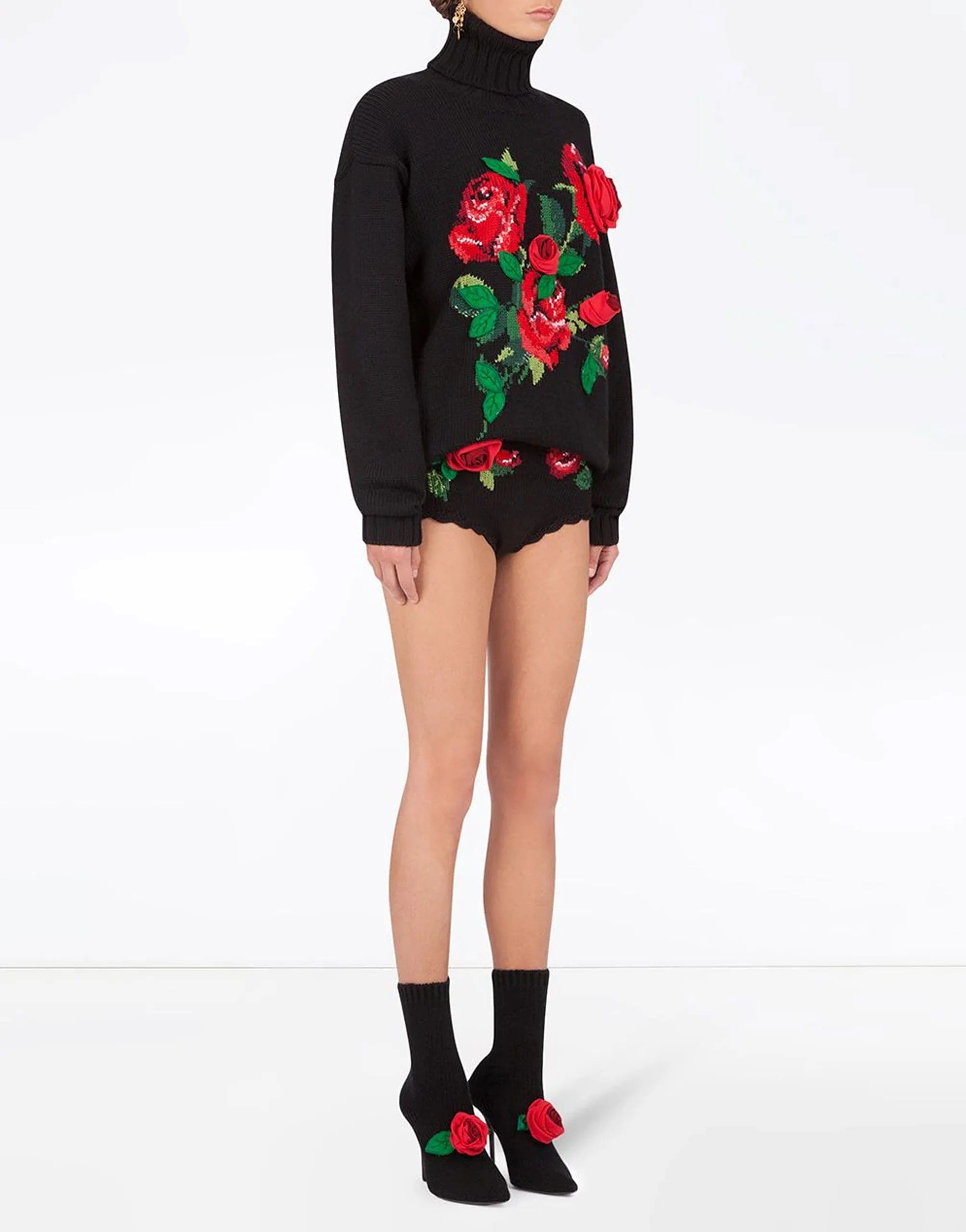 Rose-Intarsia Wool-Cashmere Sweater