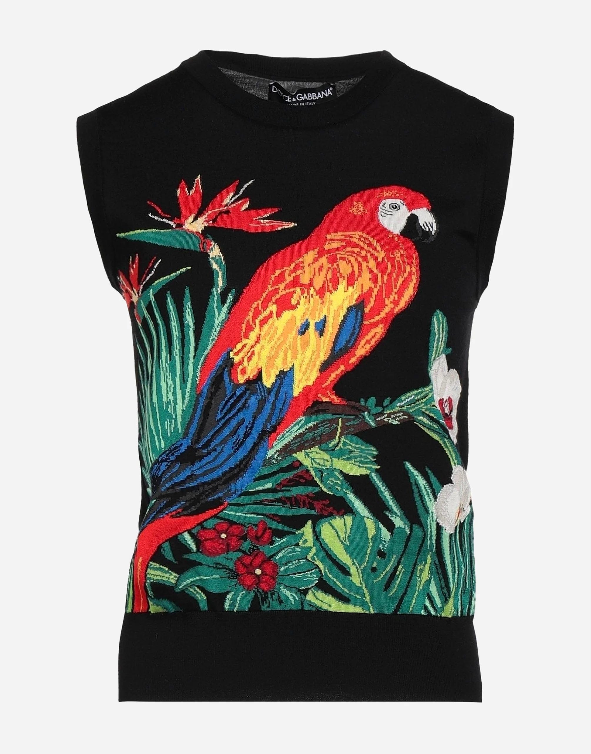 Parrot Print Sleeveless Sweater