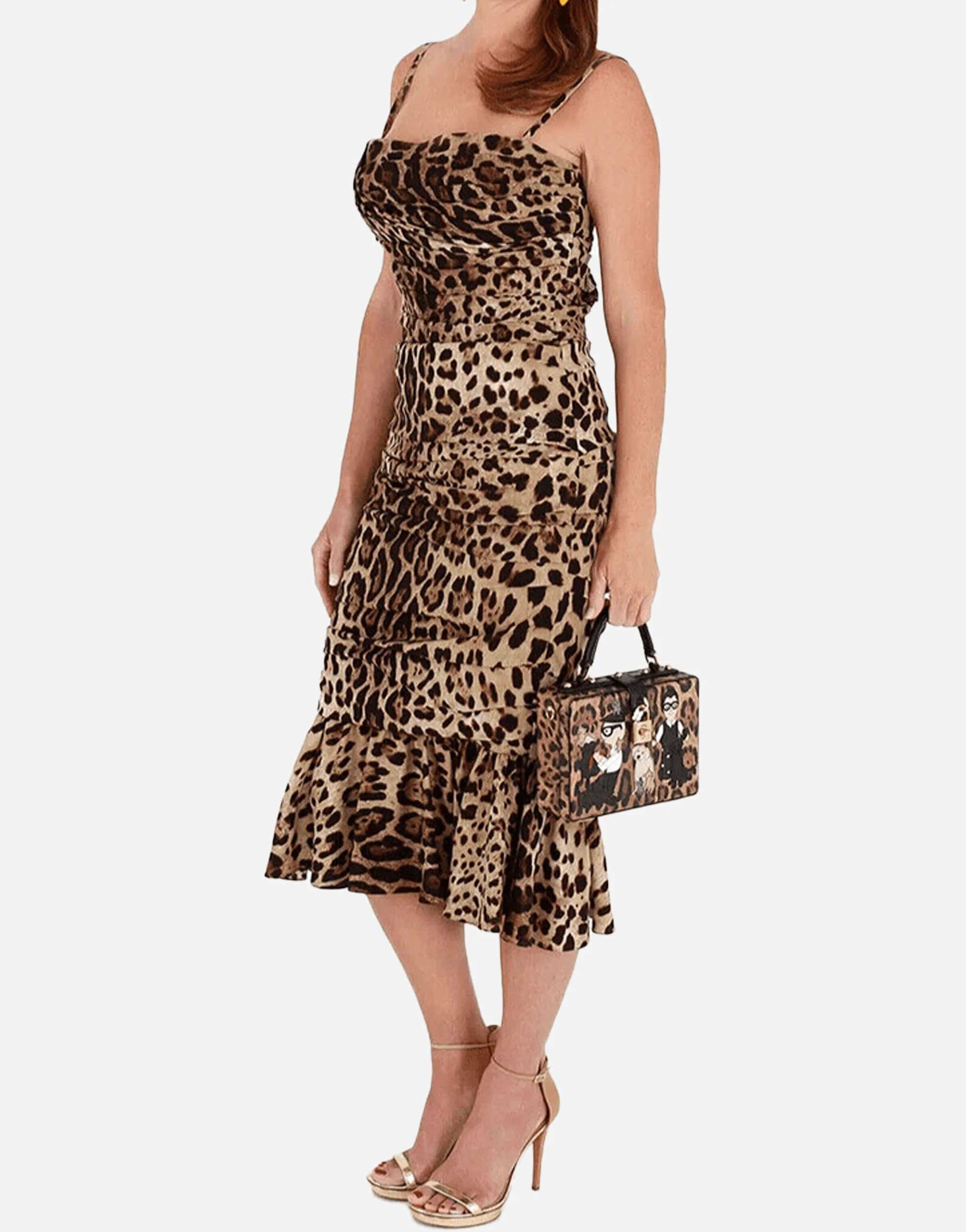Dolce & Gabbana Leopard Print Ruched Midi Dress