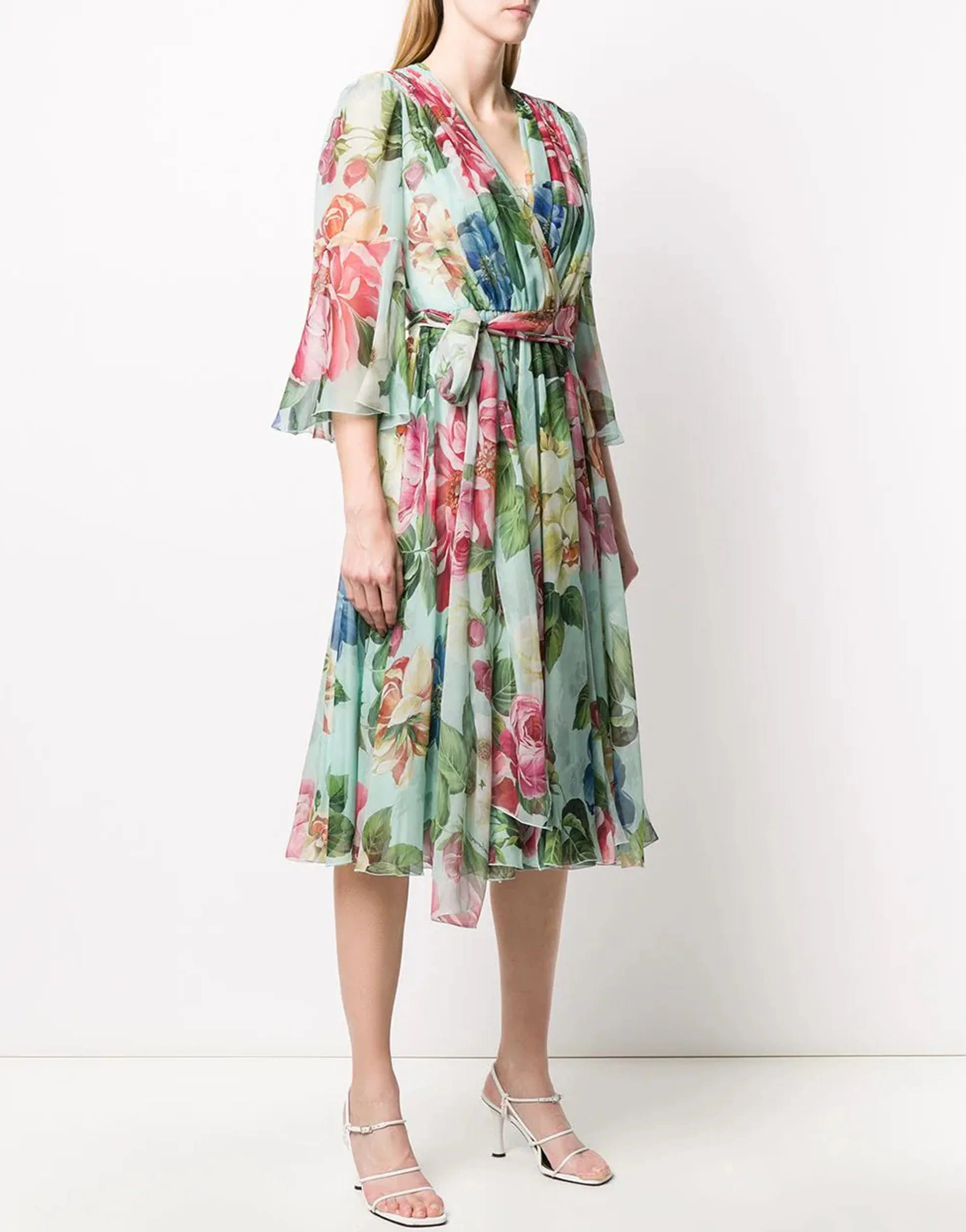Blumendruck ausgestattetes Midi -Kleid