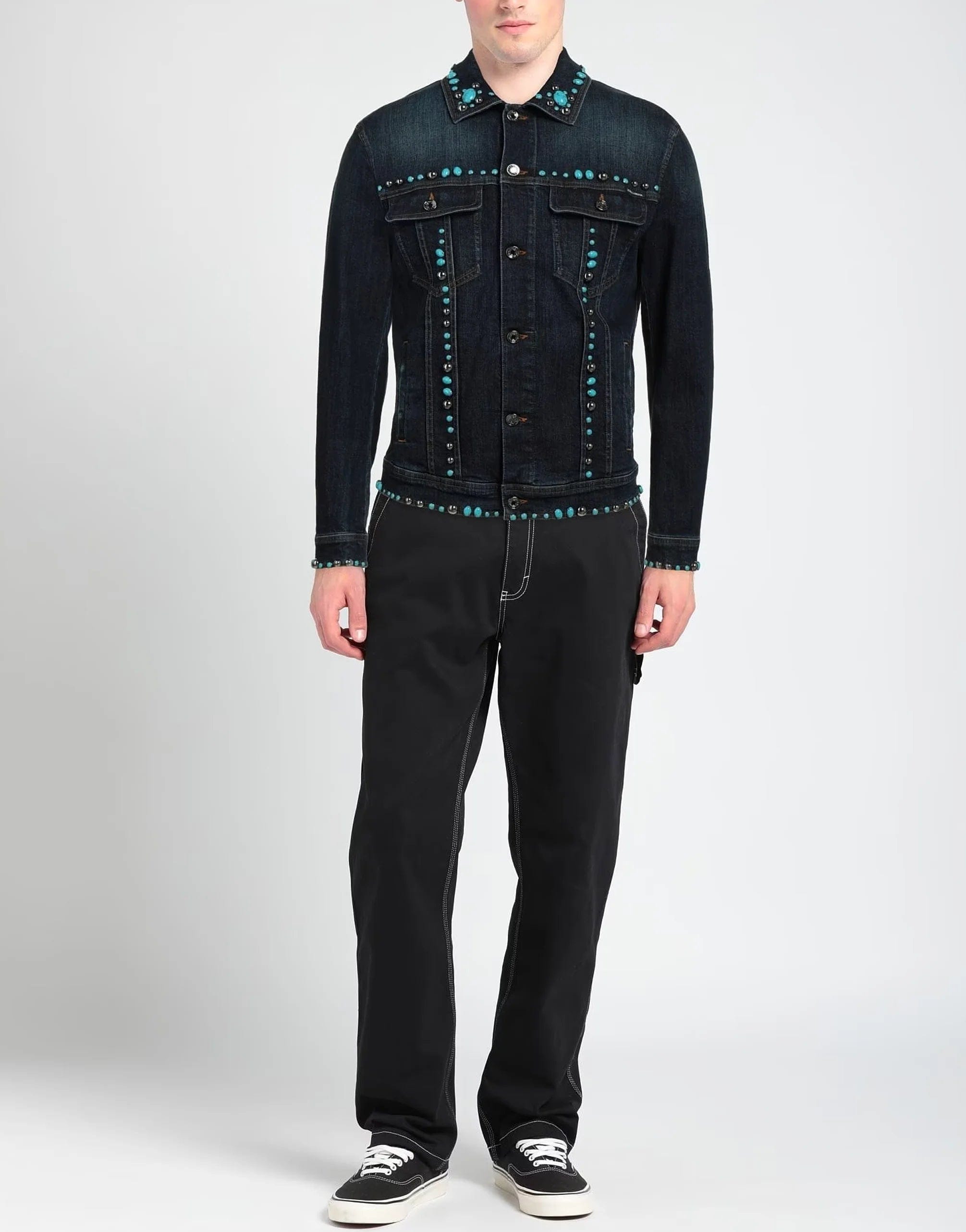 Dolce & Gabbana Turquoise Stone Appliquéd Denim Jacket