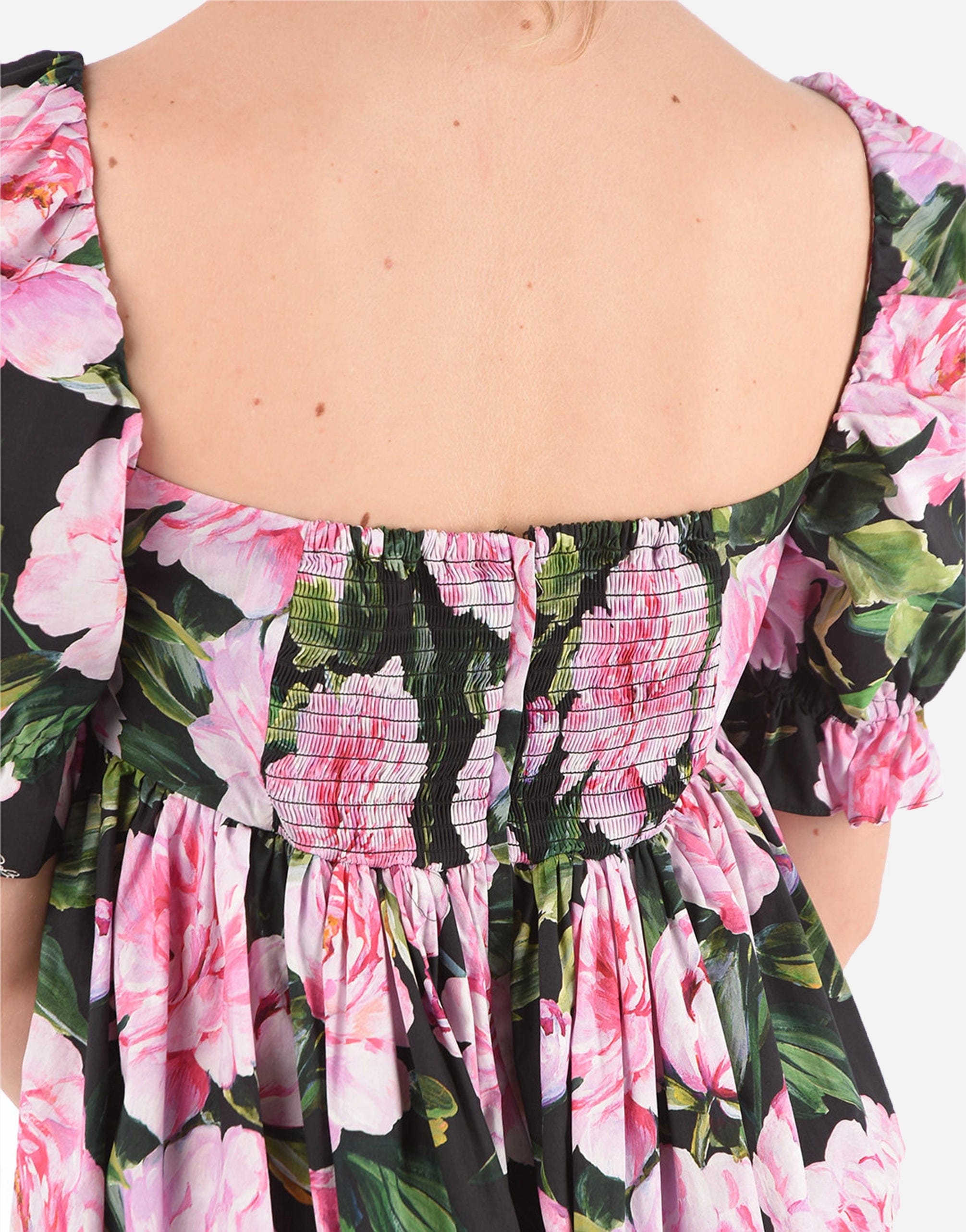 Gathered Floral-Print Cotton-Poplin Mini Dress