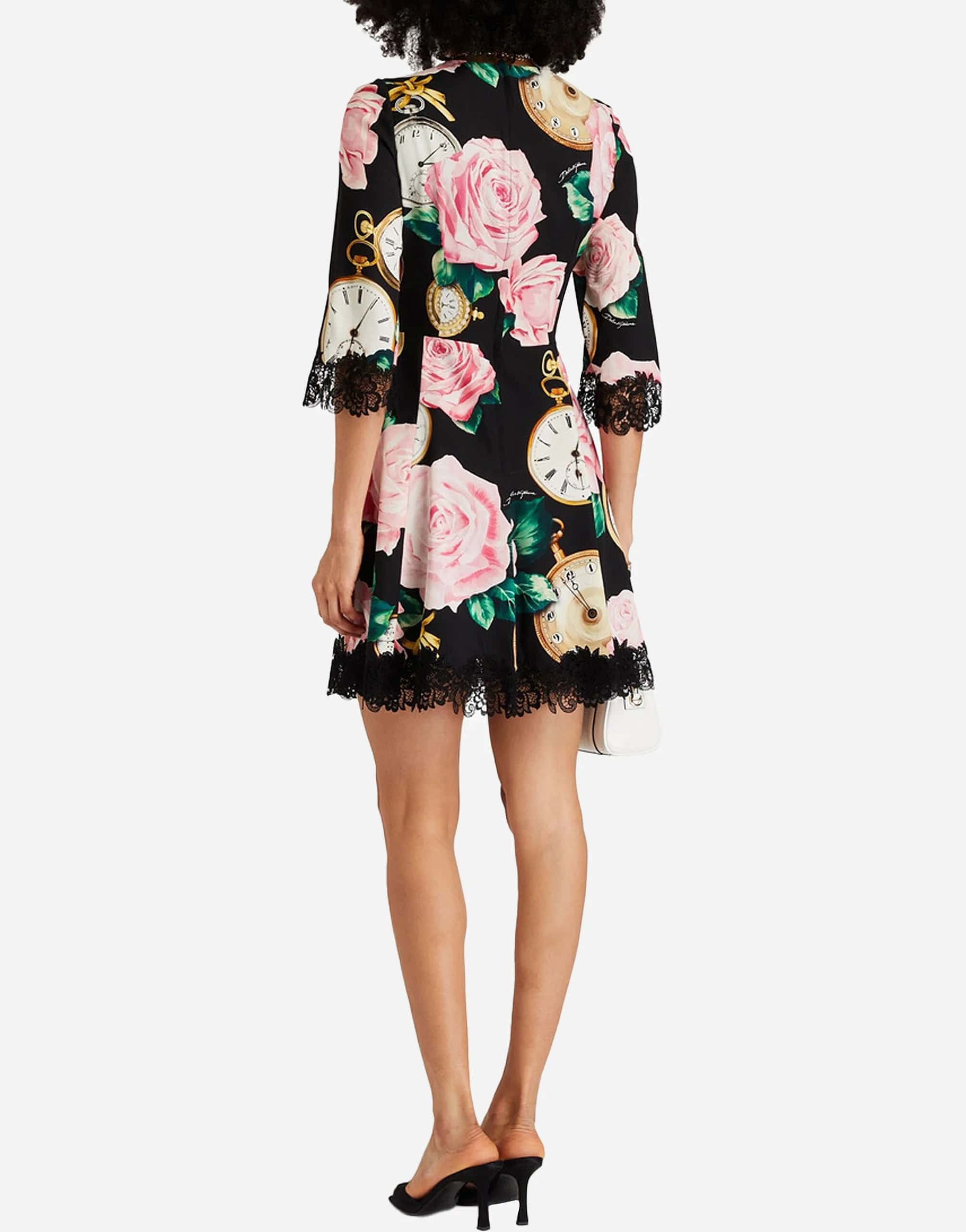 Dolce & Gabbana Lace-Trimmed Printed Silk-Blend Crepe Mini Dress