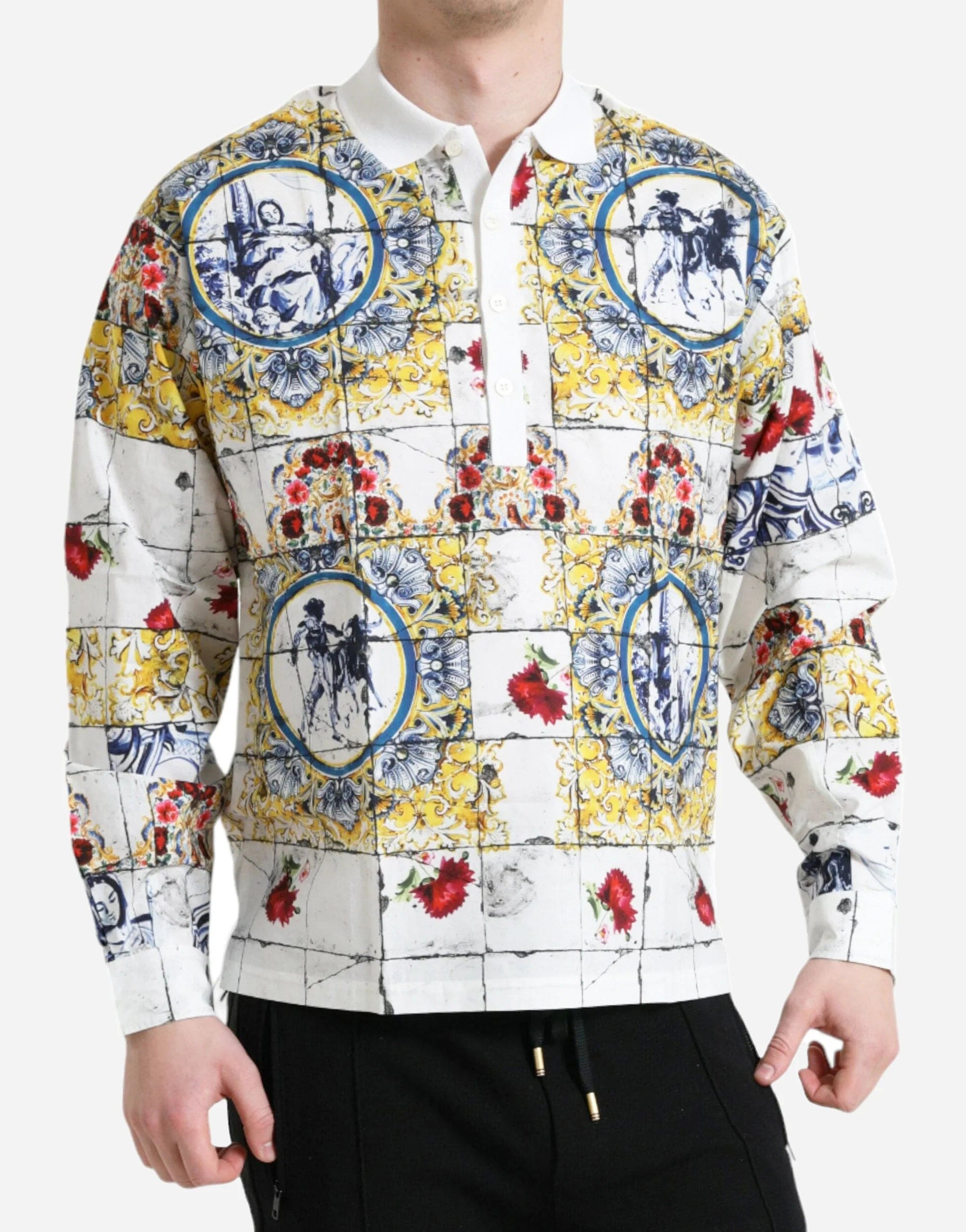Majolica Pattern Collared Polo Shirt
