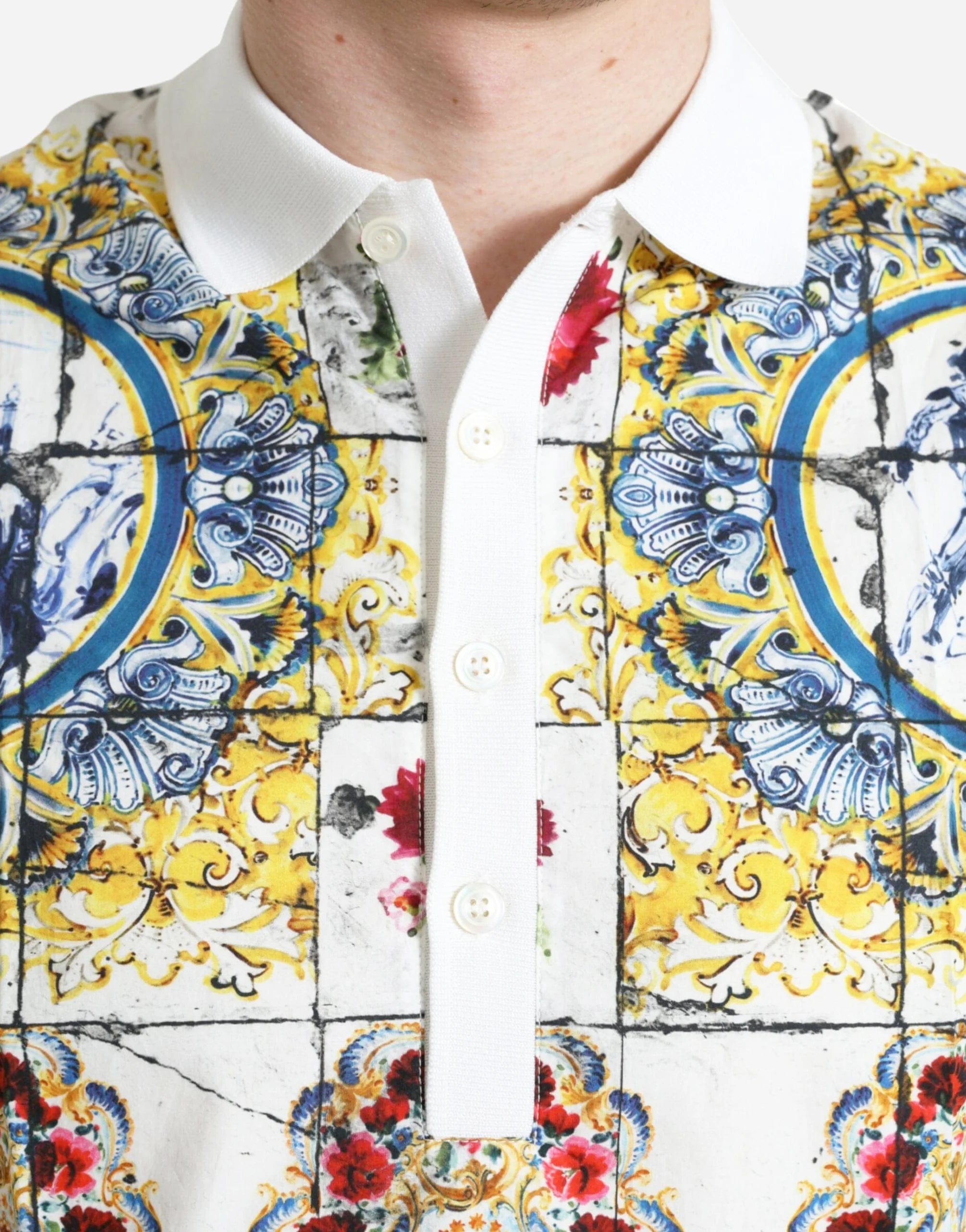 Dolce & Gabbana Majolica Pattern Collared Polo Shirt