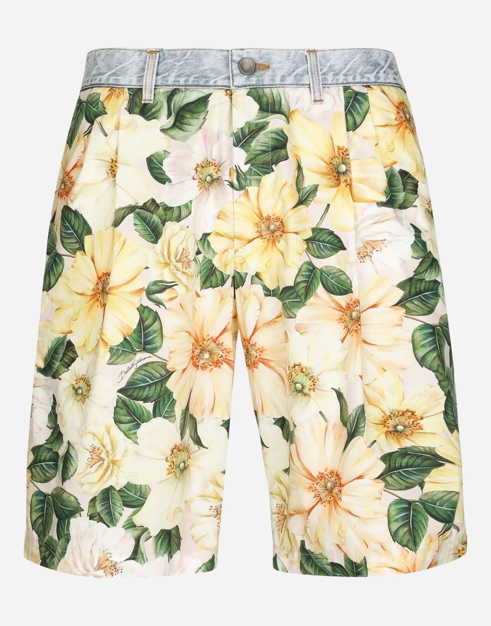 Dolce & Gabbana Floral-Print Denim Shorts