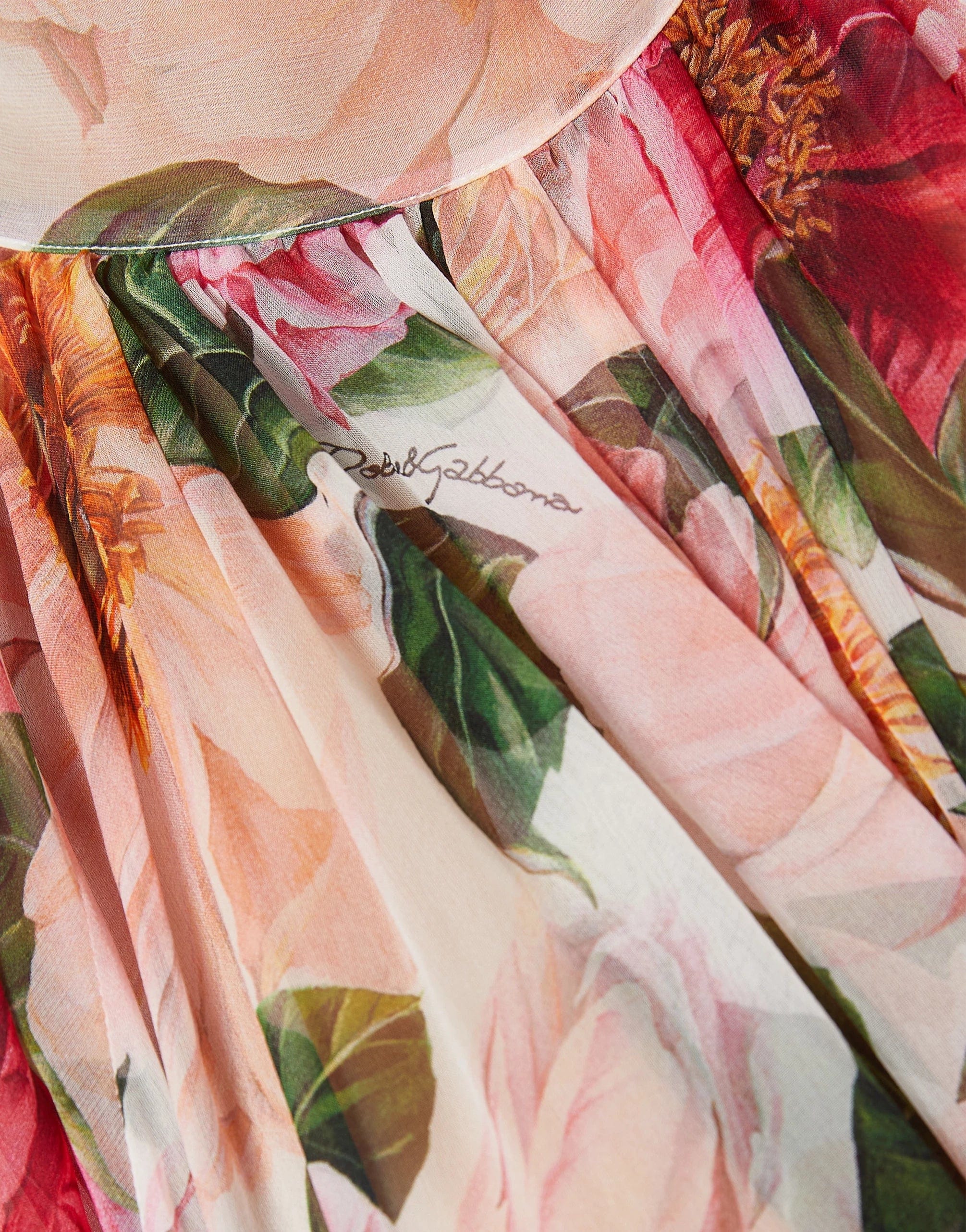 Dolce & Gabbana Camelia-Print Silk Chiffon Dress