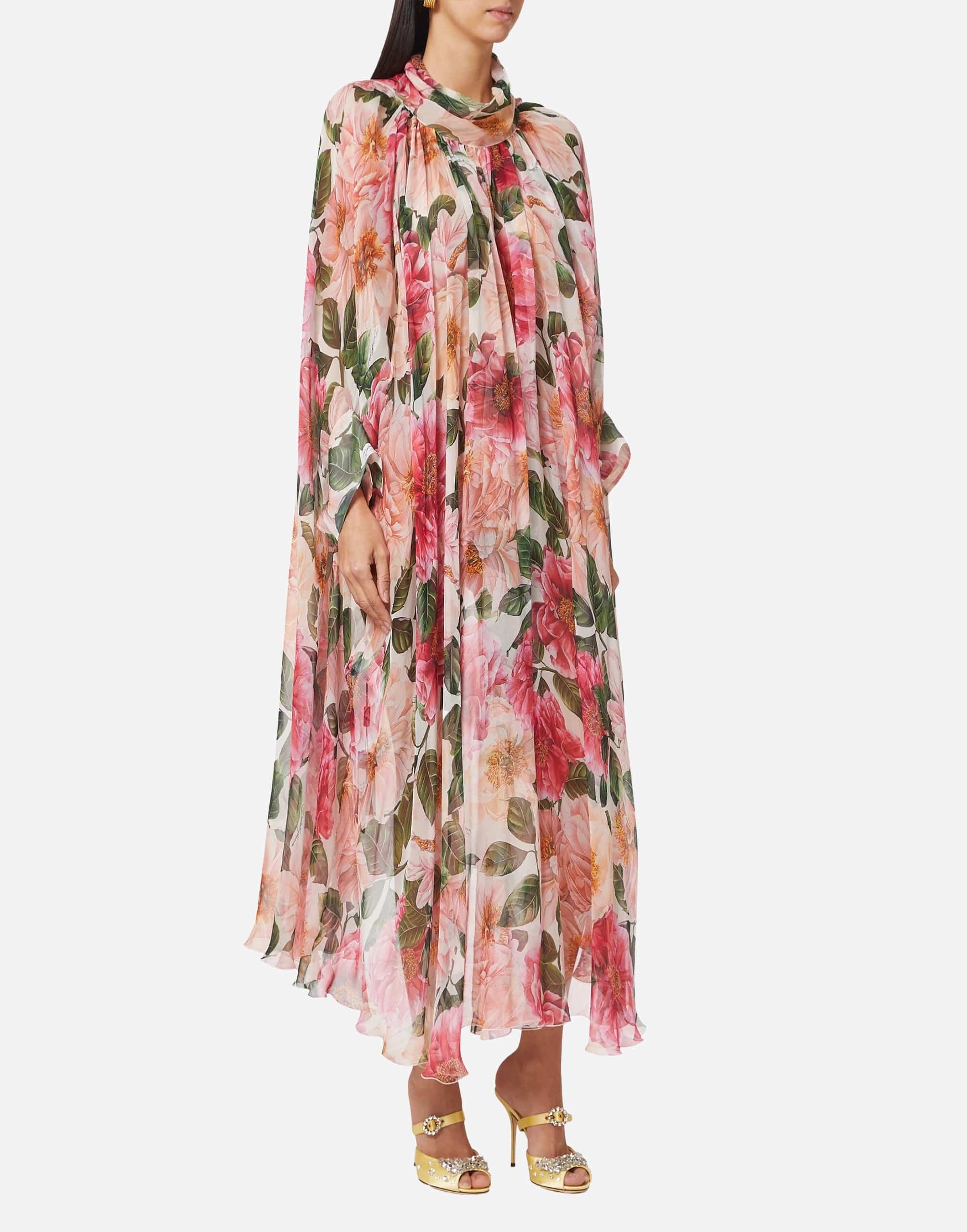 Dolce & Gabbana Camelia-Print Silk Chiffon Dress