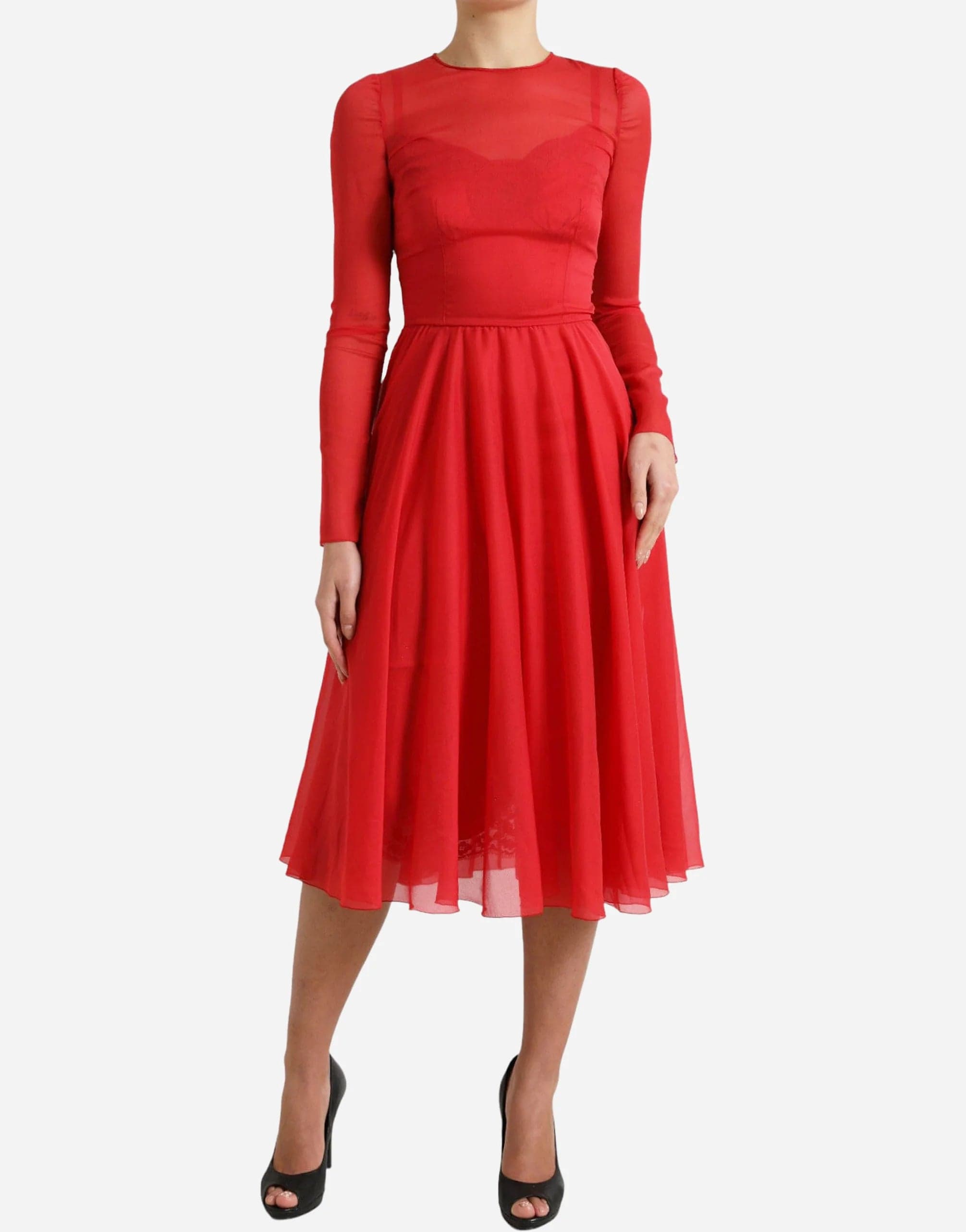 Dolce & Gabbana Pleated Long Sleeve Midi Dress